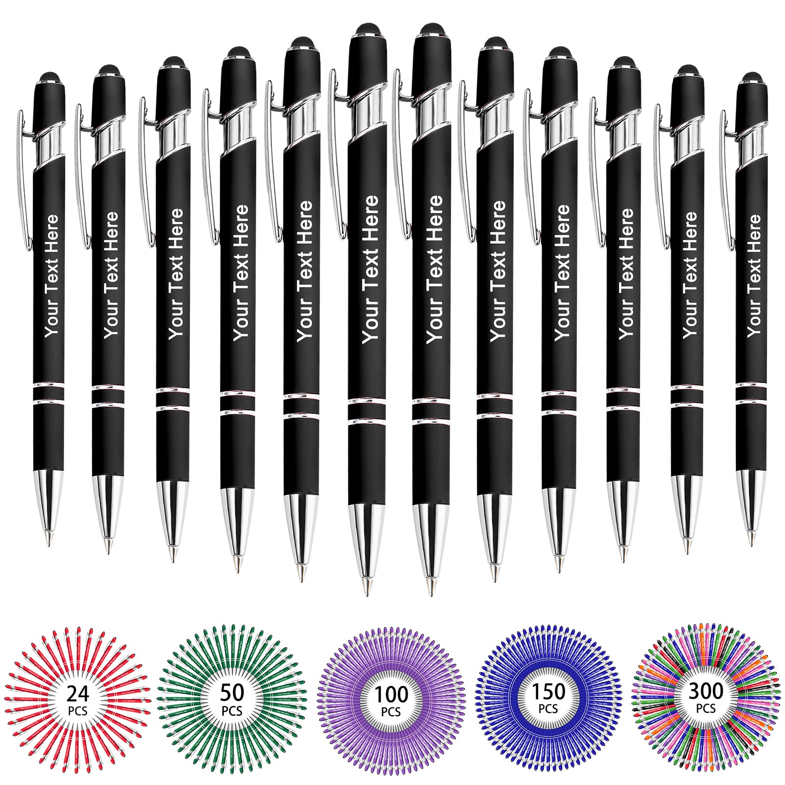 Hapelf Up to 500 Bulk Personalized Pens Custom Engraved Ballpoint Pen with Stylus Tip Retractable