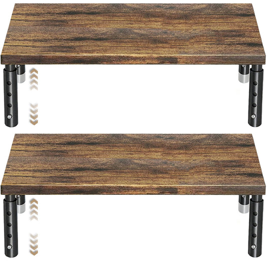 ECOLOVI Adjustable Wood Computer Monitor Stand Riser, Office Desk Organizer and Accessories for