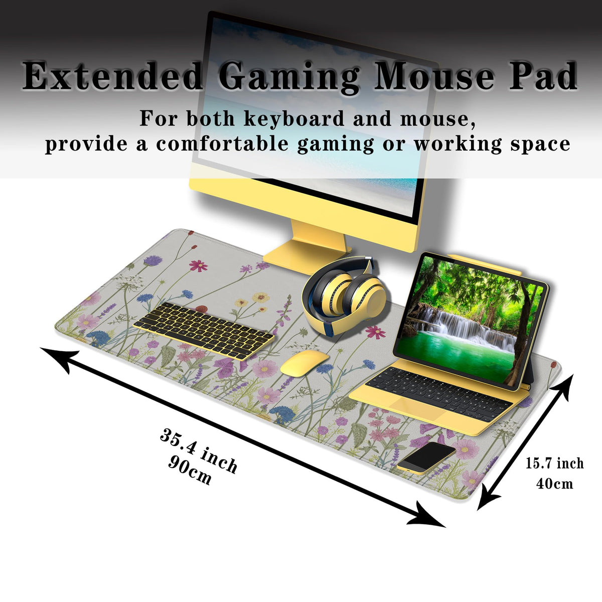 Samgula Desk Mouse Pad Flower Keyboard Mat, Mouse Pads Office Desk Pad, The Mousepad Non-Slip