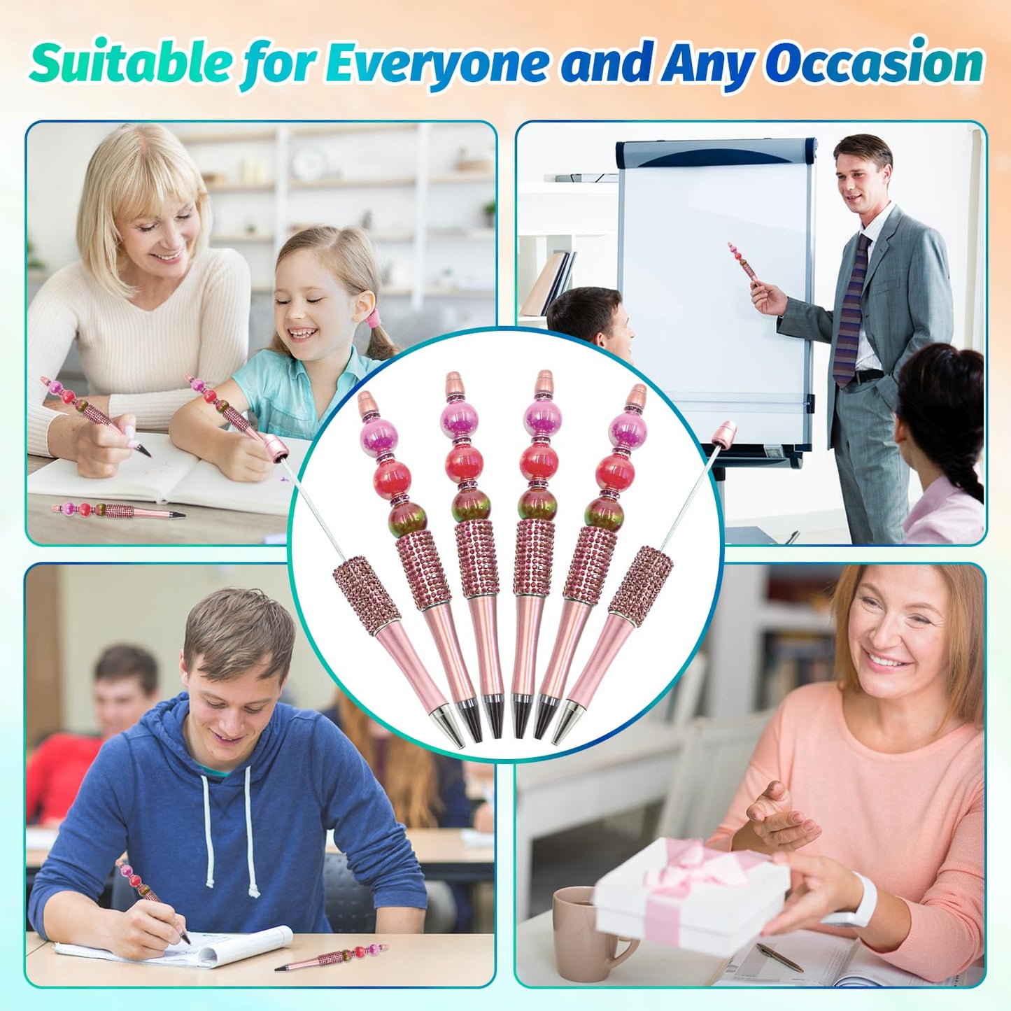 DASTTUIS 75 Pcs DIY Diamond Beadable Pen Kit - 25 Plastic Rhinestone Beaded Pens Bulk with Refills