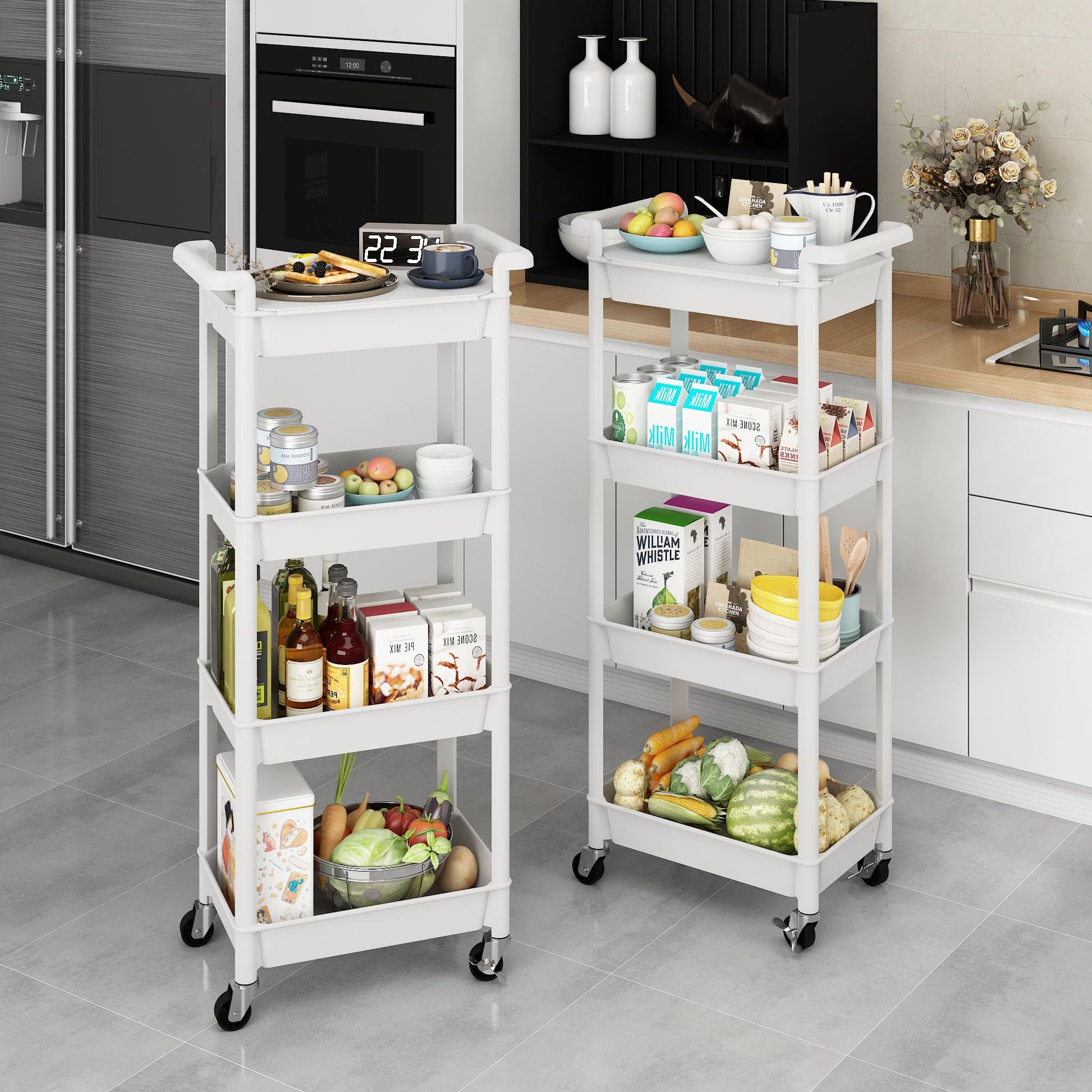 MIOCASA Utility Rolling Cart with Detachable Tray Top, 4-Tier Kitchen Storage Organization, Art