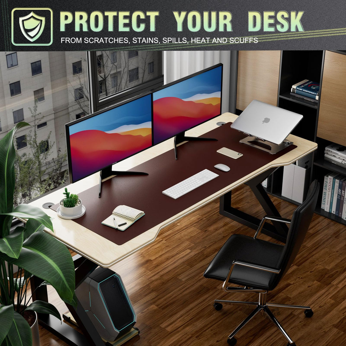 K KNODEL Extra Large Desk Mat, Leather Mouse Pad (47.2"x17", Dark Brown)