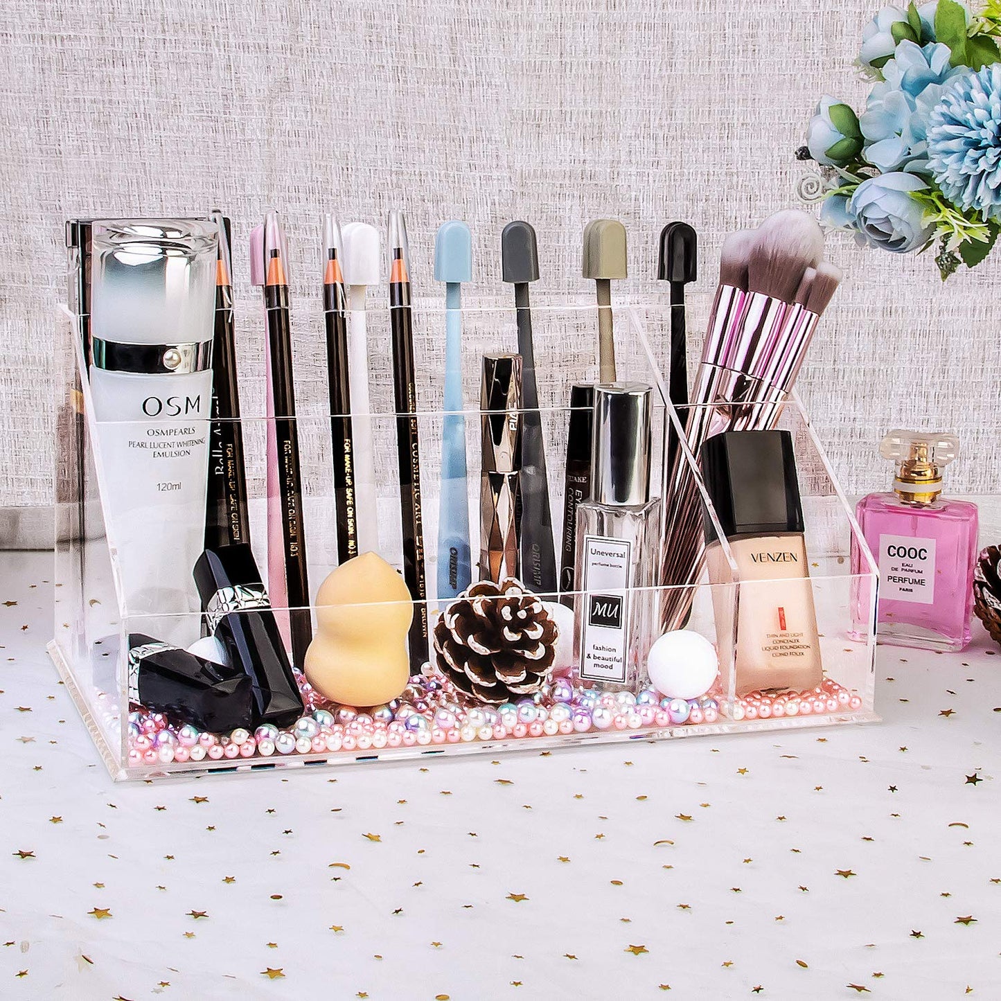 YestBuy Acrylic Desk Organizer, Clear Desk Paper Tray Organizer with Sorter, Vanity Makeup