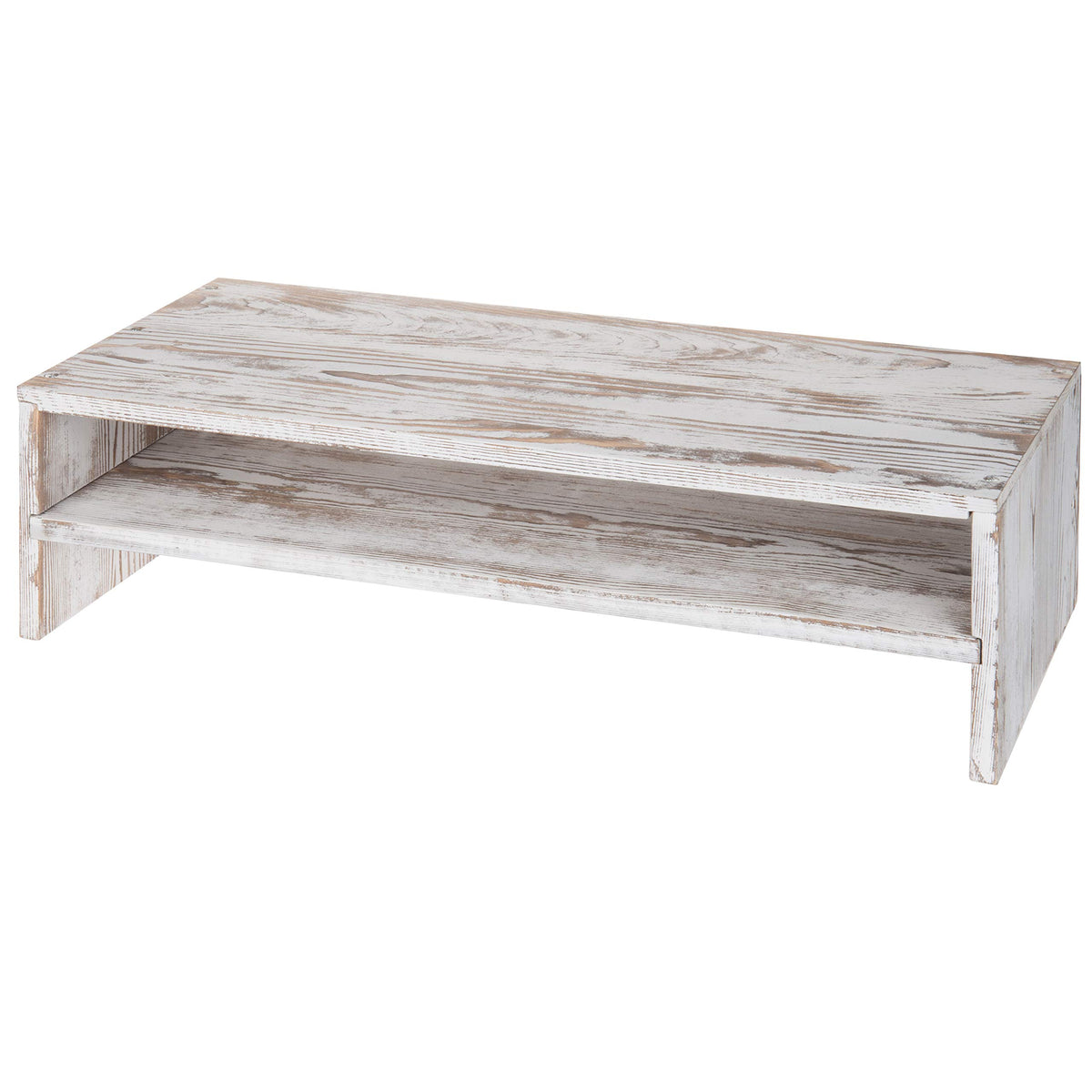 MyGift Whitewashed Wood Monitor Stand, 2 Tier Computer Desk Riser Shelf