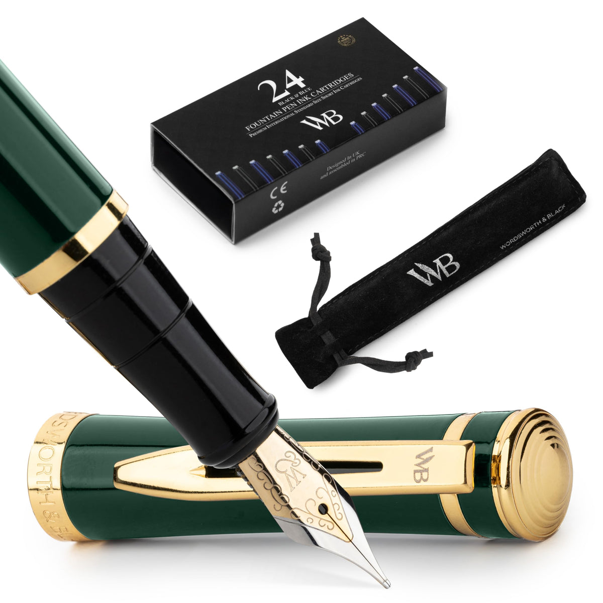 Wordsworth & Black Luxury Fountain Pen Set for Writing, Medium Nib, Green