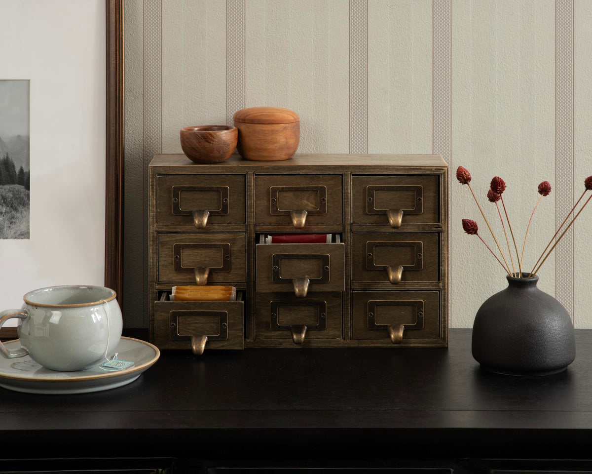 Kate and Laurel Apothecary Wood Desk Drawer Set, 9 Drawers, Rustic Brown