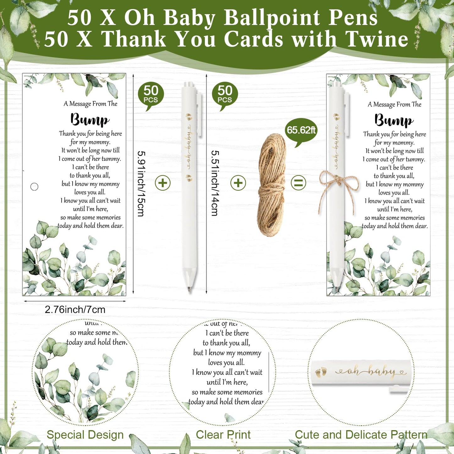 Sintuff 50 Set Baby Shower Party Favors for Guests, White, Greenery