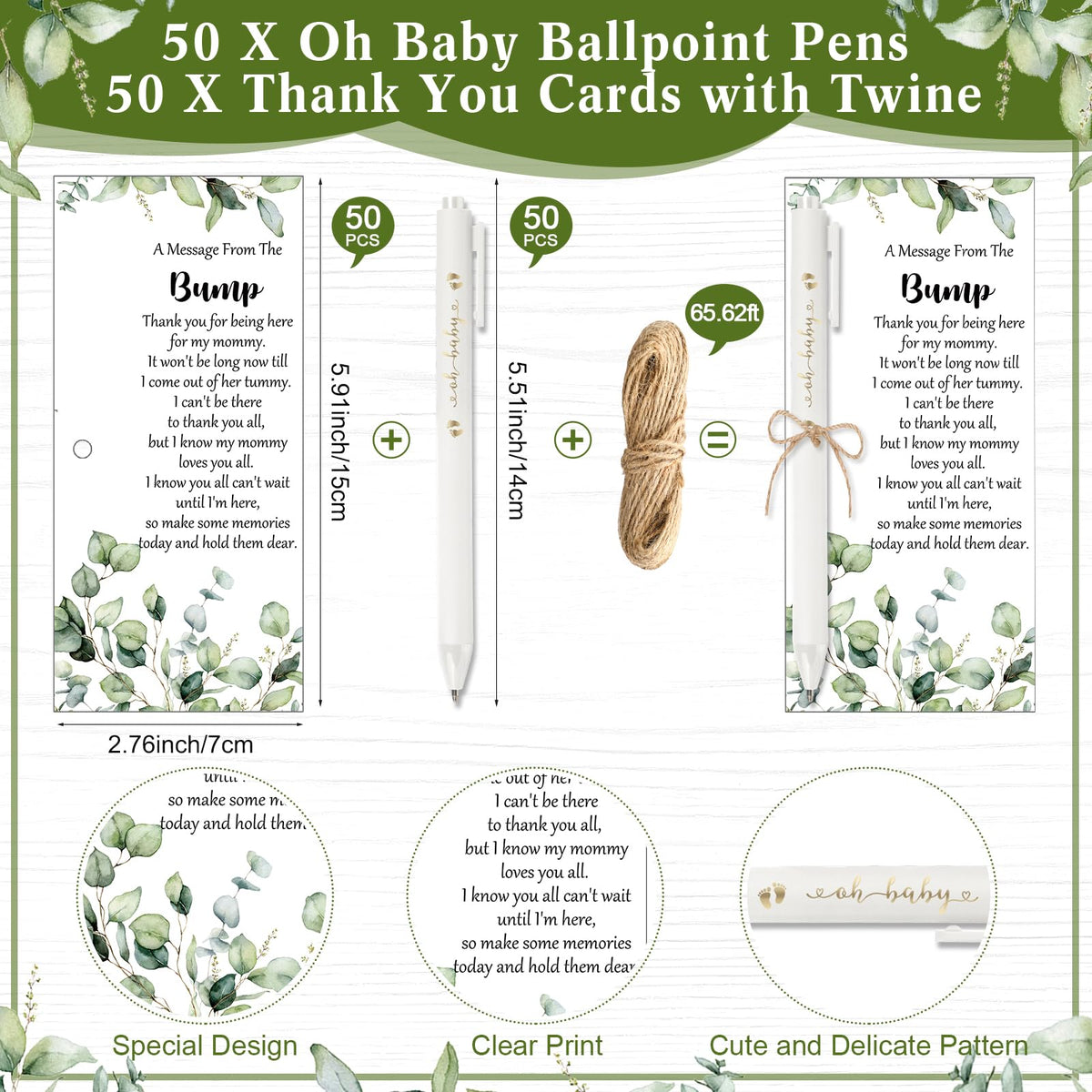 Sintuff 50 Set Baby Shower Party Favors for Guests, White, Greenery