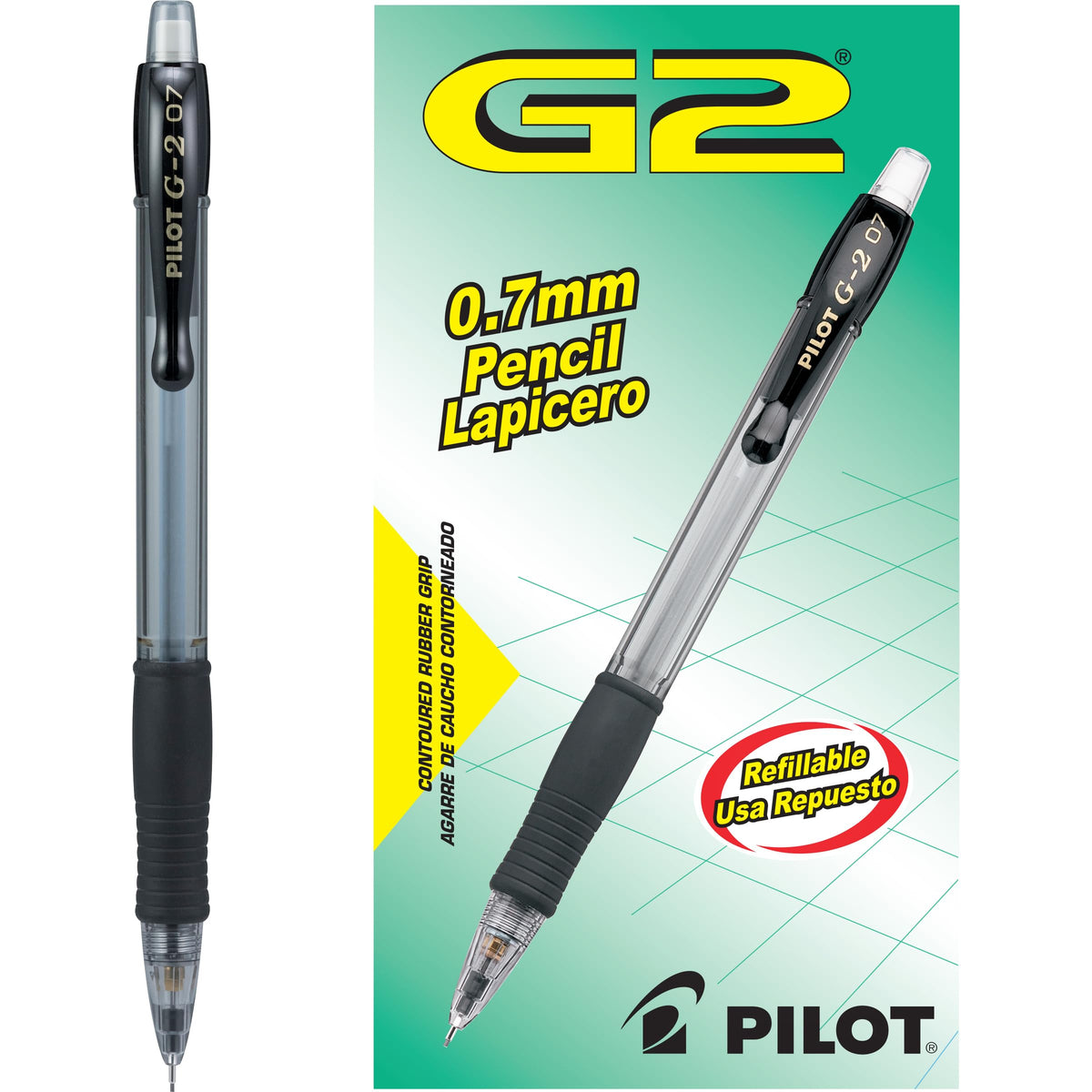 PILOT G2 Mechanical Pencils 0.7mm, HB Lead, Black Accents, Pack of 12