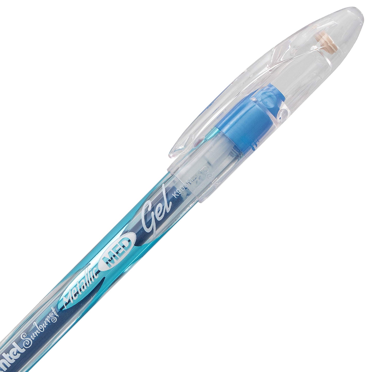 Pentel Sunburst Metallic Gel Pen, 0.8mm Tip Writes 0.4mm Line, Blue/Transparent Barrel Blue Ink