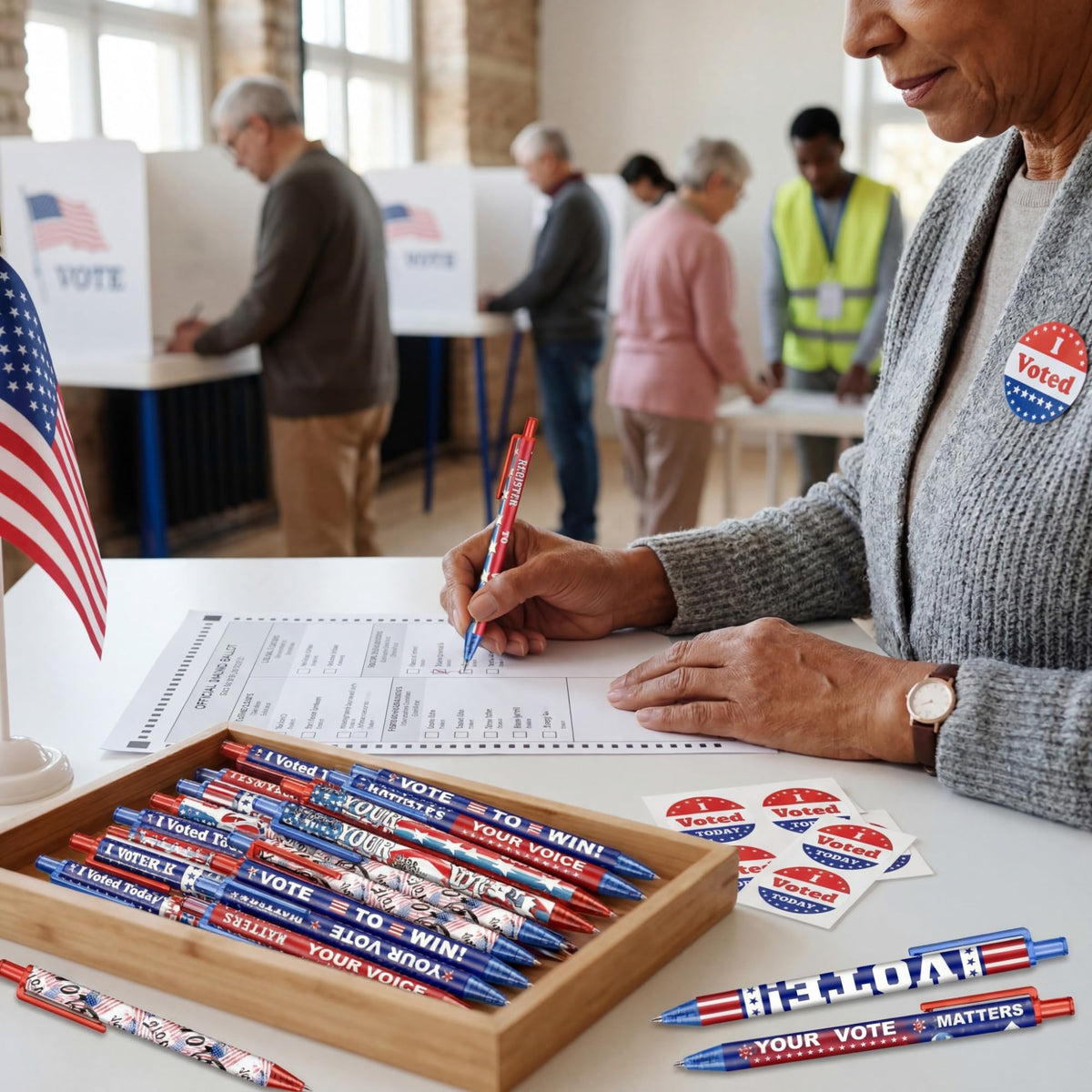 Leinuosen 240 Pieces Vote Pens Bulk 250th Anniversary USA American Flag Ballpoint Pens Your Vote