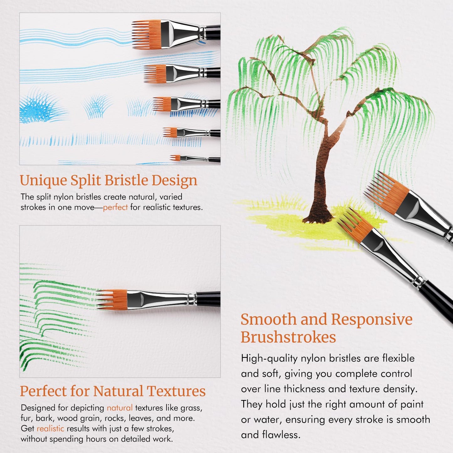 Fuumuui Grainer Brush Set–5pcs Professional Flat Comb Brushes for Unique Texture Painting Perfect