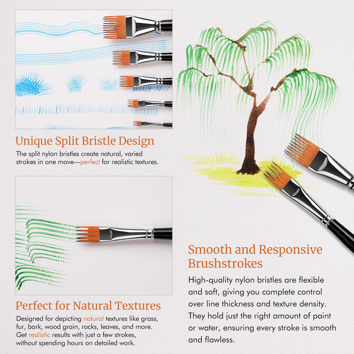 Fuumuui Grainer Brush Set–5pcs Professional Flat Comb Brushes for Unique Texture Painting Perfect