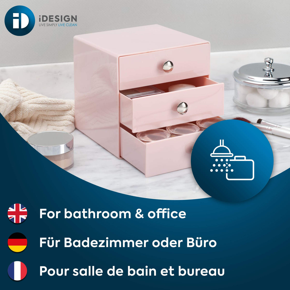 iDesign Plastic 3-Drawer Jewelry Box, Pink, 6.5" x 6.5" x 6.5"