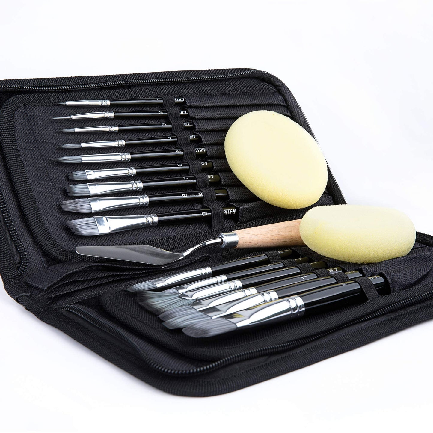 18 Piece Paint Brush Set, ARTIFY 15 Acrylic Paint Brushes, Palette Knife, and 2 Sponges