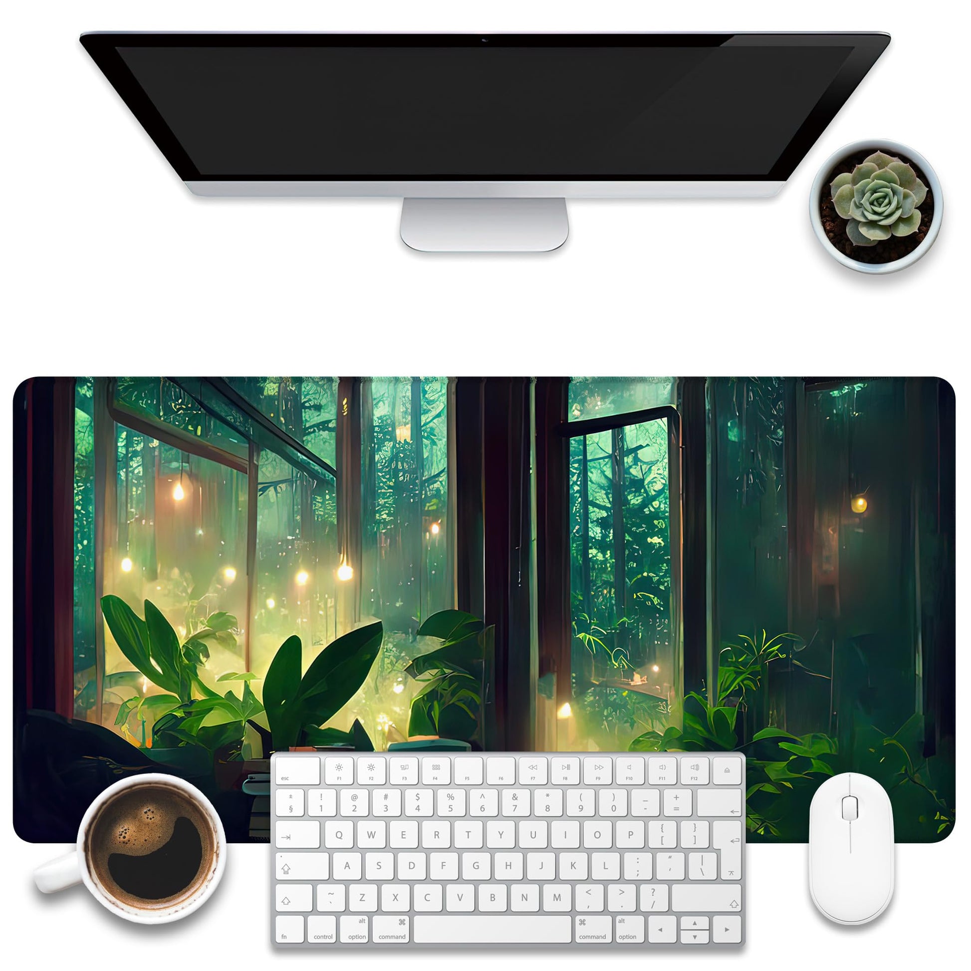 KOAIWPAE Desk Mat, Window View of Forest Desk Pad, Green Atmosphere Large Gaming Mouse Pad for