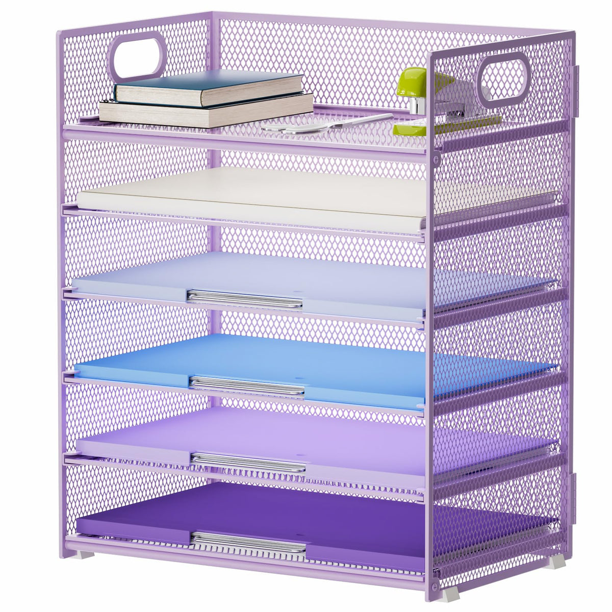 Marbrasse 6 Tier Paper Organizer Letter Tray - Mesh Desk File Organizer with Handle, Paper Sorter