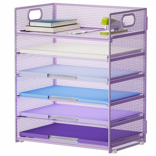 Marbrasse 6 Tier Paper Organizer Letter Tray - Mesh Desk File Organizer with Handle, Paper Sorter