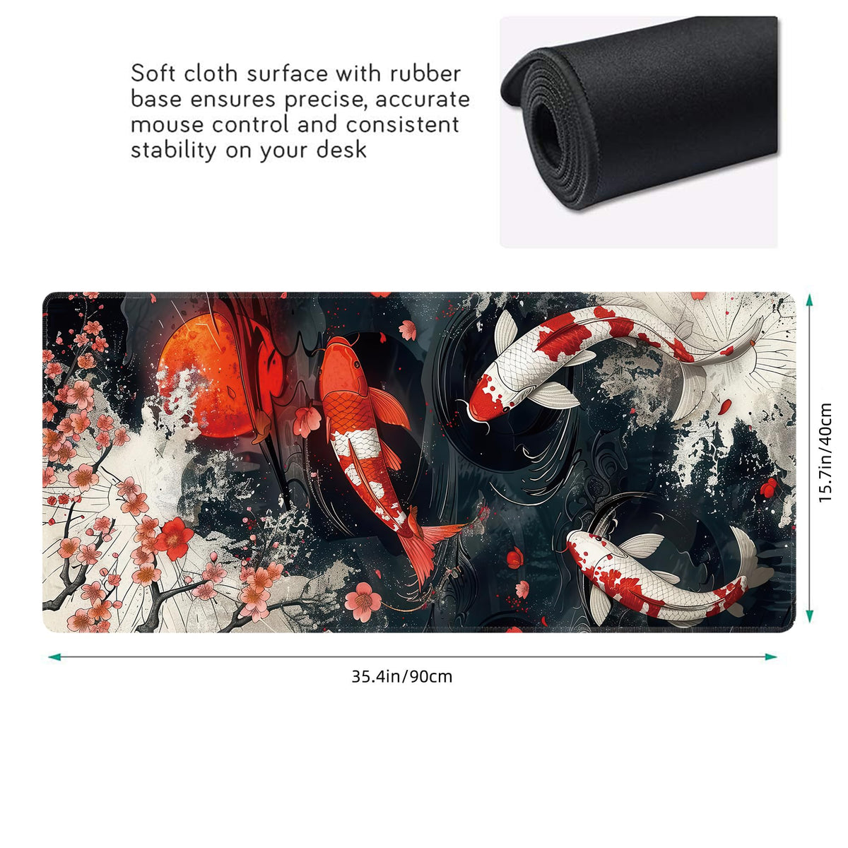 Koi Fish Large Mouse Pad,Gaming Keyboard Desk Pad,Extended Mouse Mat Non-Slip Rubber Base with