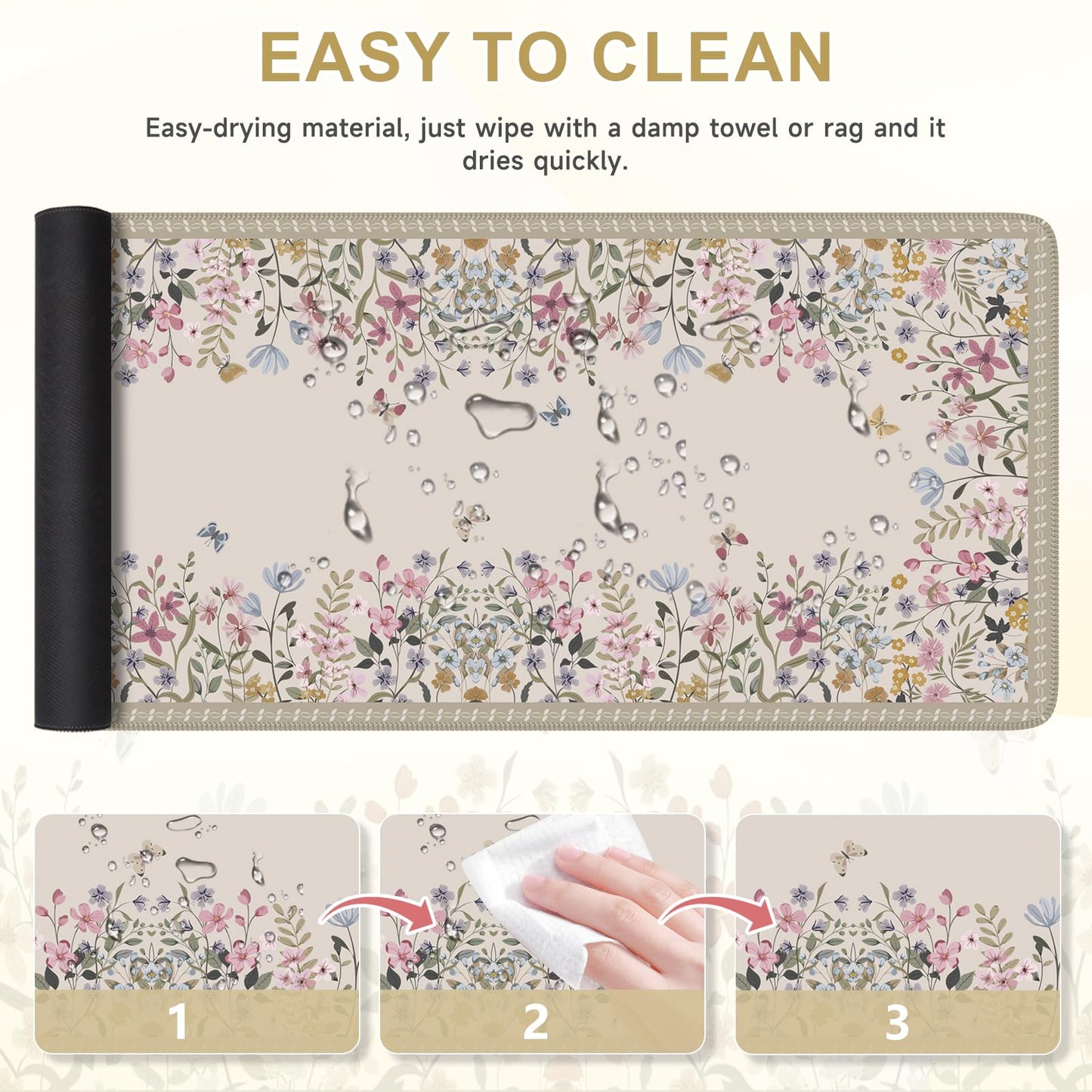 iCasso Floral Desk Mat,Cute Gaming Mouse Pad,Beige