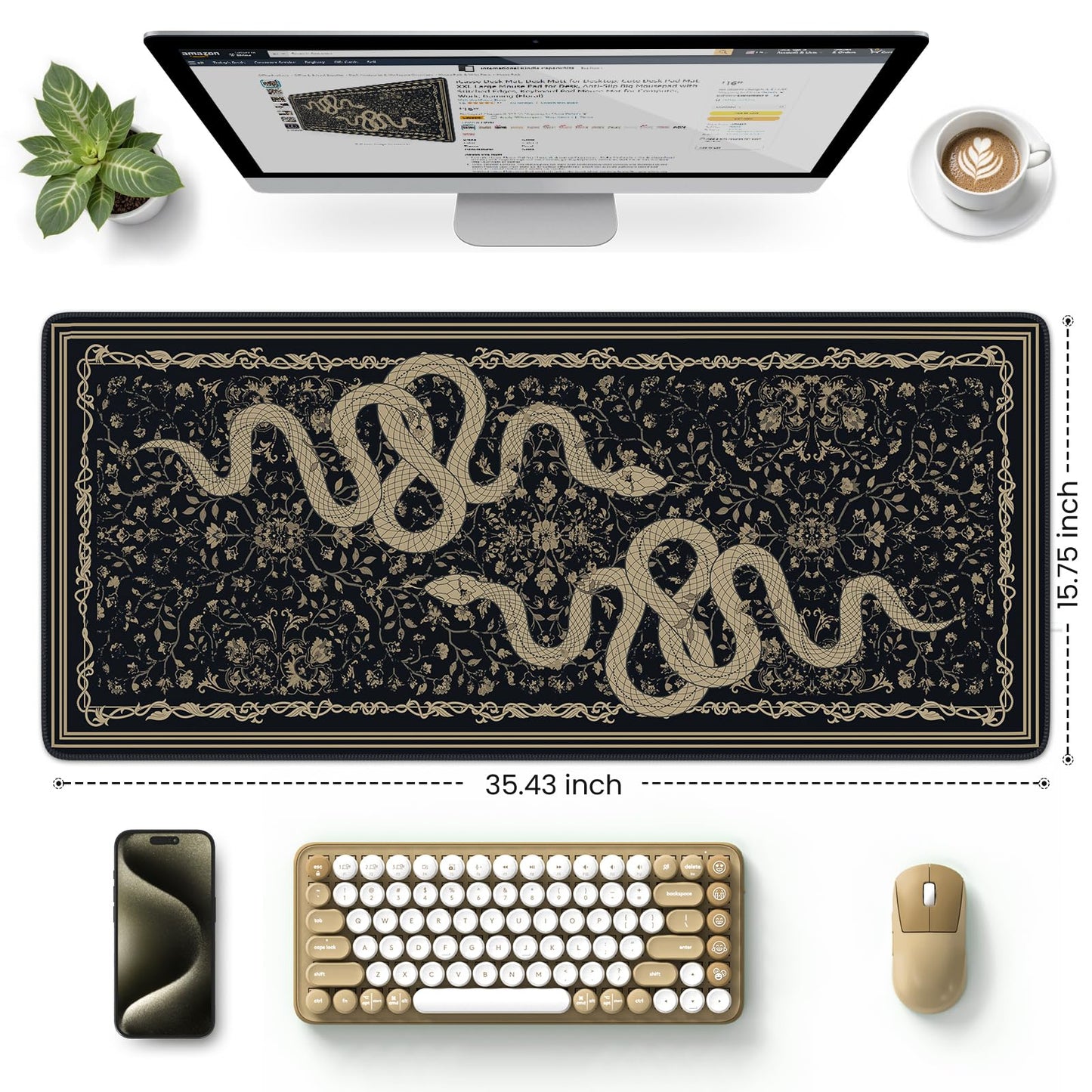 HAOCOO Large Gaming Mouse Pad, Smooth Surface XL Animal Desk Mat(Snake)