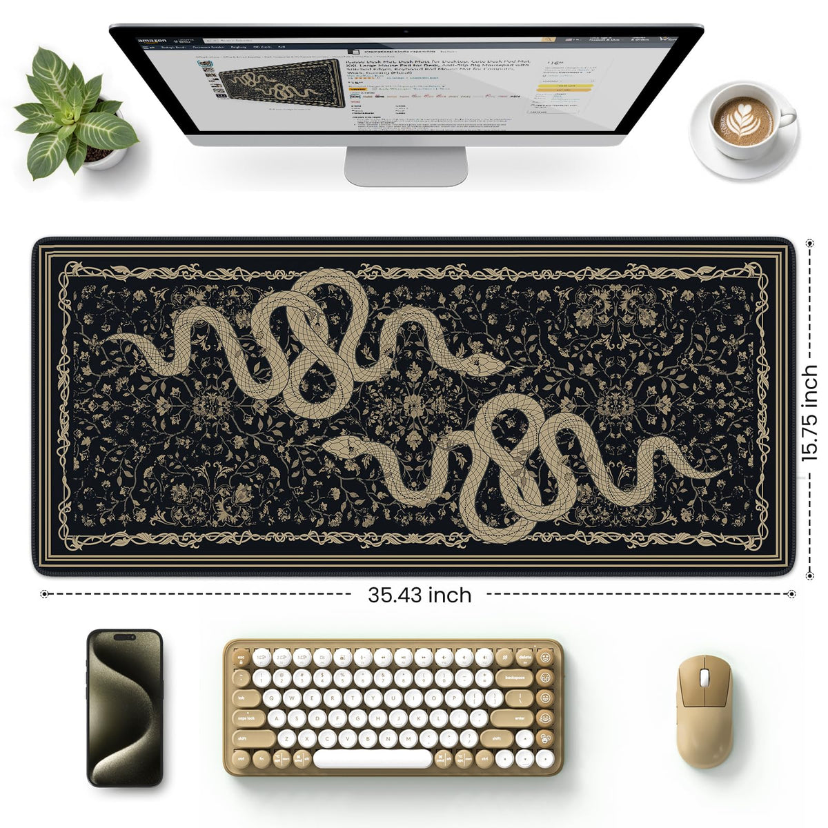 HAOCOO Large Gaming Mouse Pad, Smooth Surface XL Animal Desk Mat(Snake)