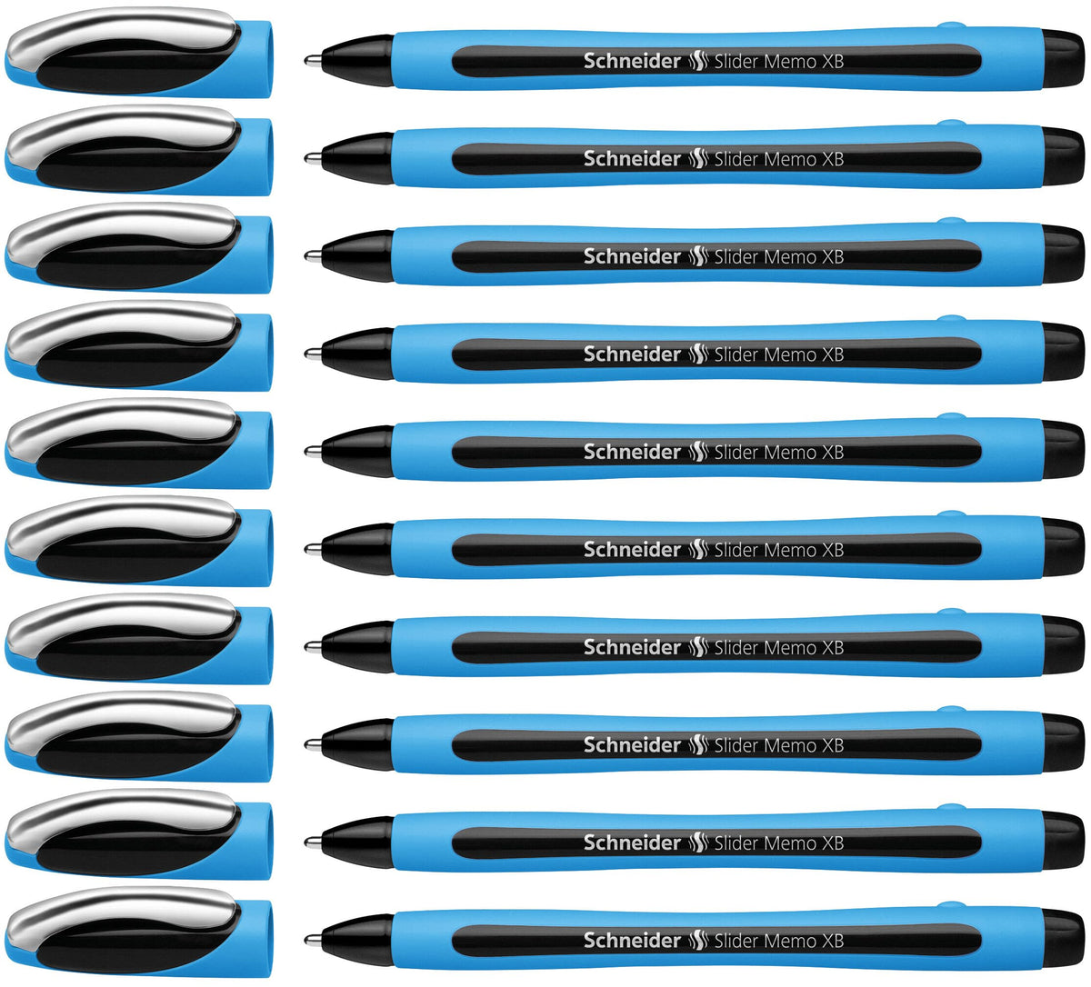 Schneider Slider Memo XB (Extra Broad) Ballpoint Pen, 1.4 mm, Light Blue Barrel, Black Ink, Box of