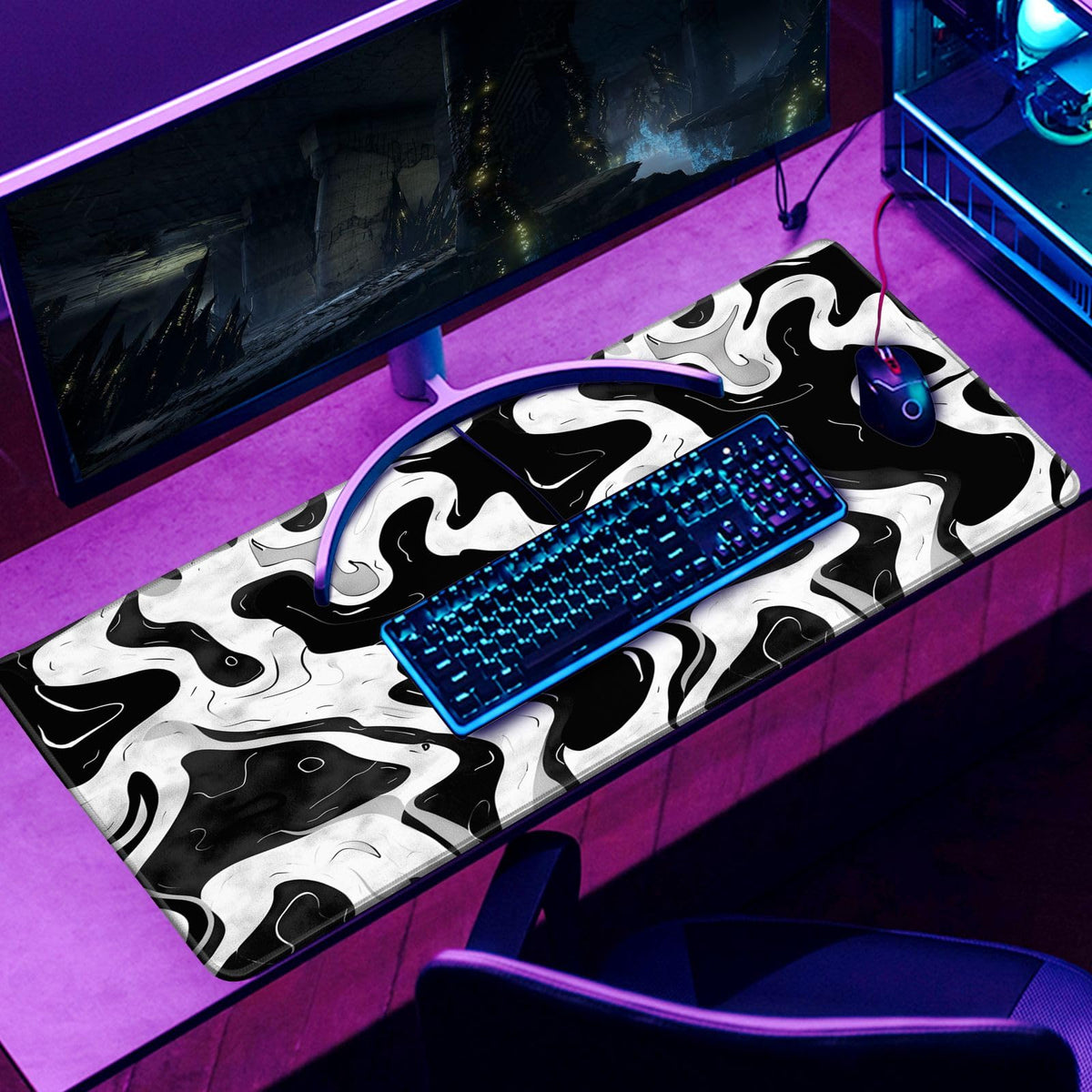 Black and White Desk Mat Mouse Pad XL Big Mousepad Gaming Large Mouse Pad Desk Pad with Stitched
