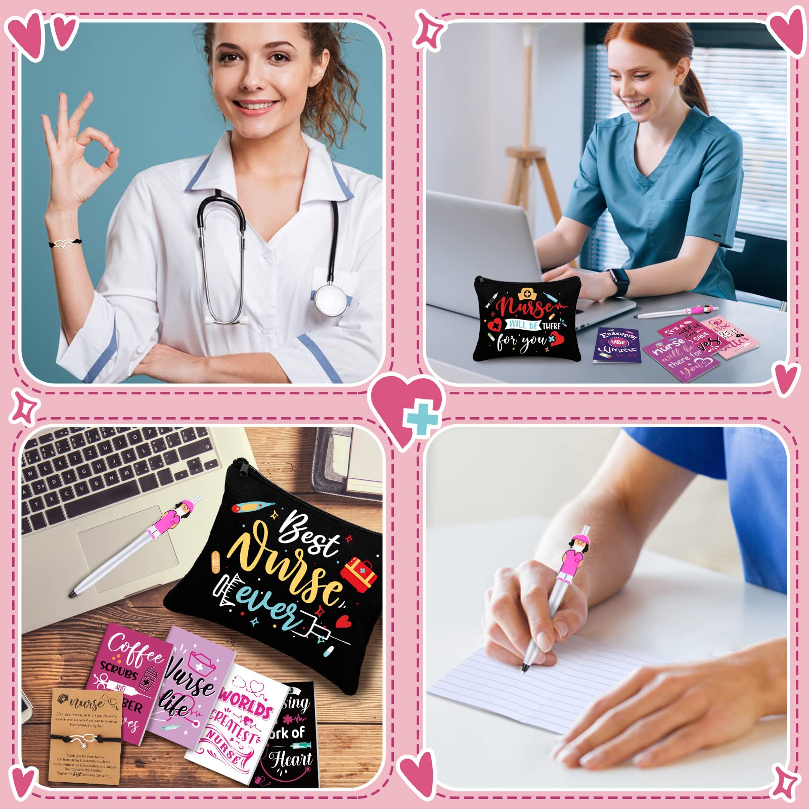Sabary 48 Pcs Nurse Gifts Set for Women 12 Makeup Cosmetic Bag 12 Notebooks 12 Doctor Nurse