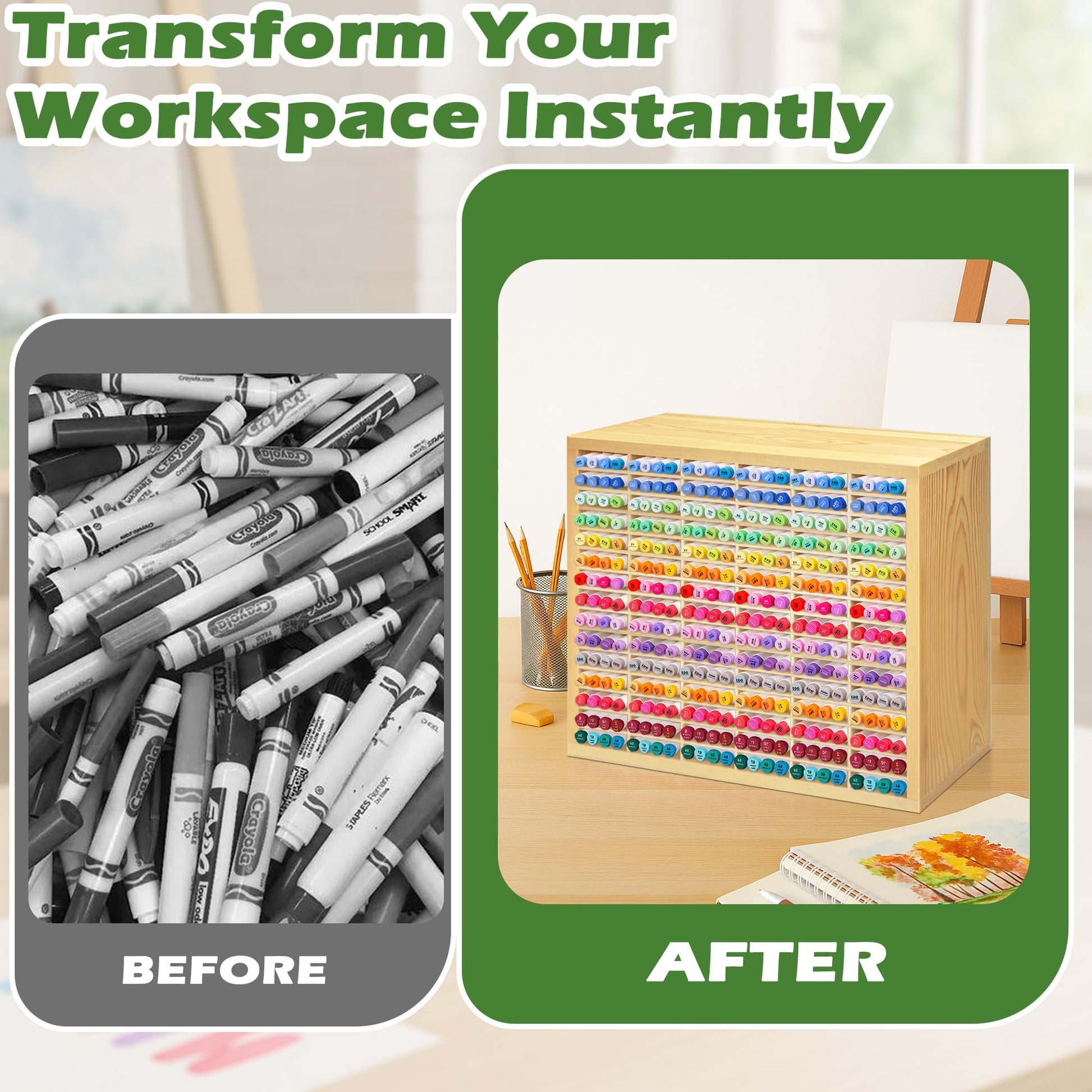 PROLEE Marker Storage Organizer for 360 Markers,Wooden Alcohol Marker Holder with 90 Slots,Markers