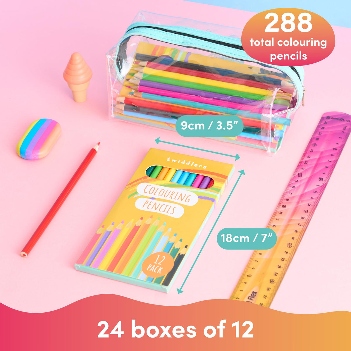 THE TWIDDLERS 24 Packs of Colored Pencils, 12 Pencils Per Box, 288 Bulk coloring pencils - 7"