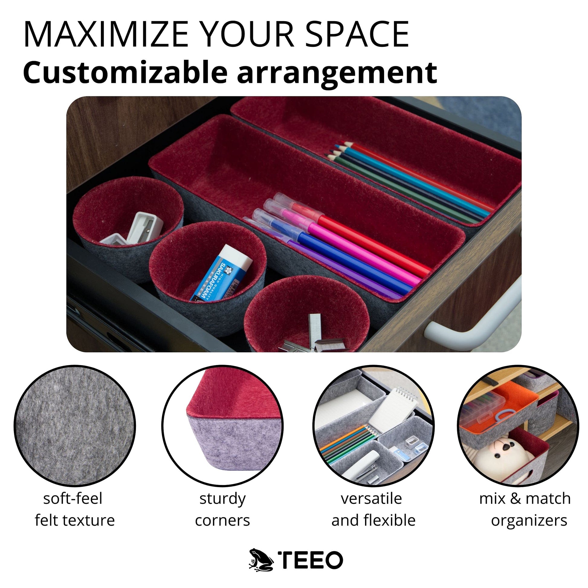 Teeo - Drawer Organizers - Office Supply Organizer - Desktop Drawers - Organizing Containers