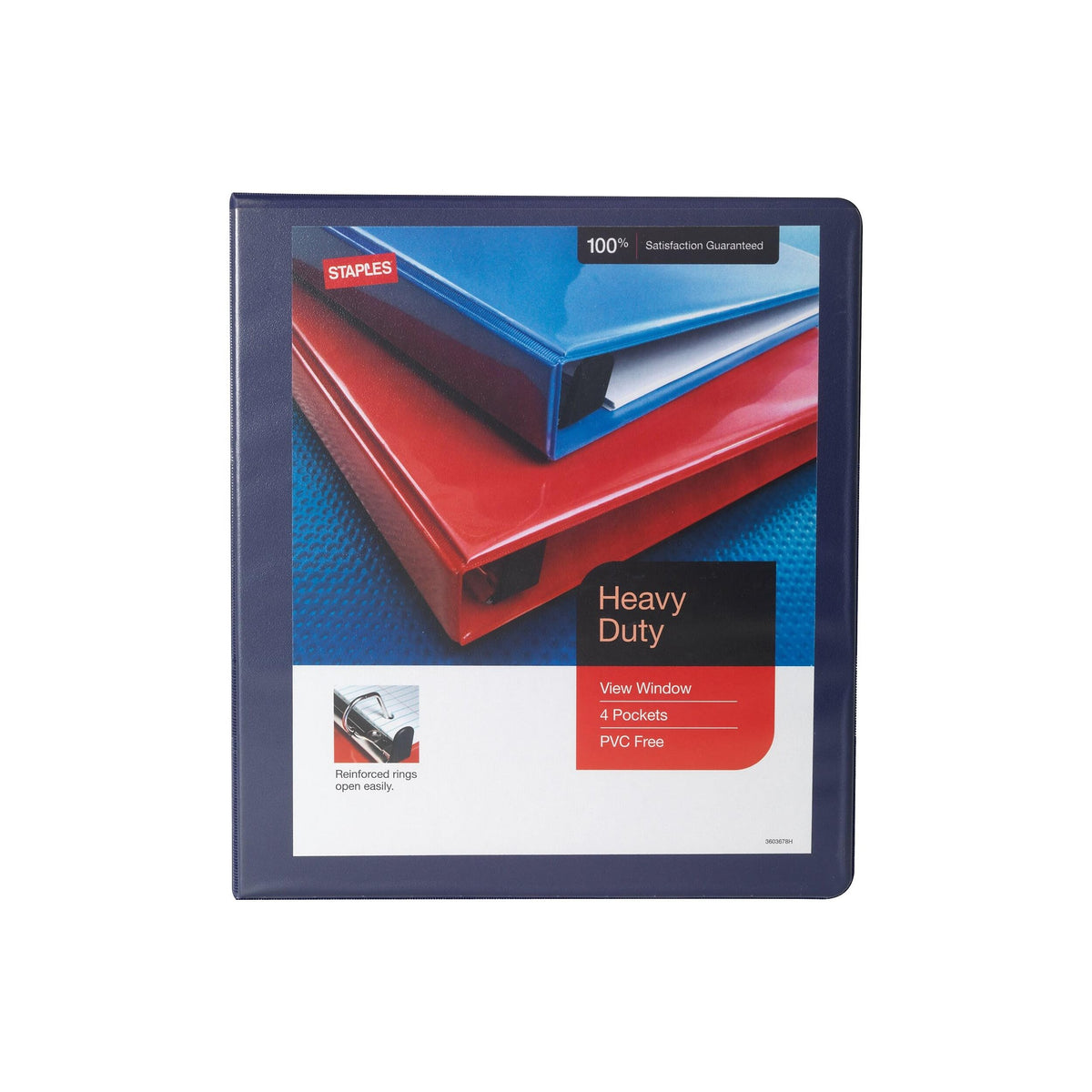 Staples Heavy Duty 1" 3-Ring View Binder, D-Ring, Blue, 4/Pack