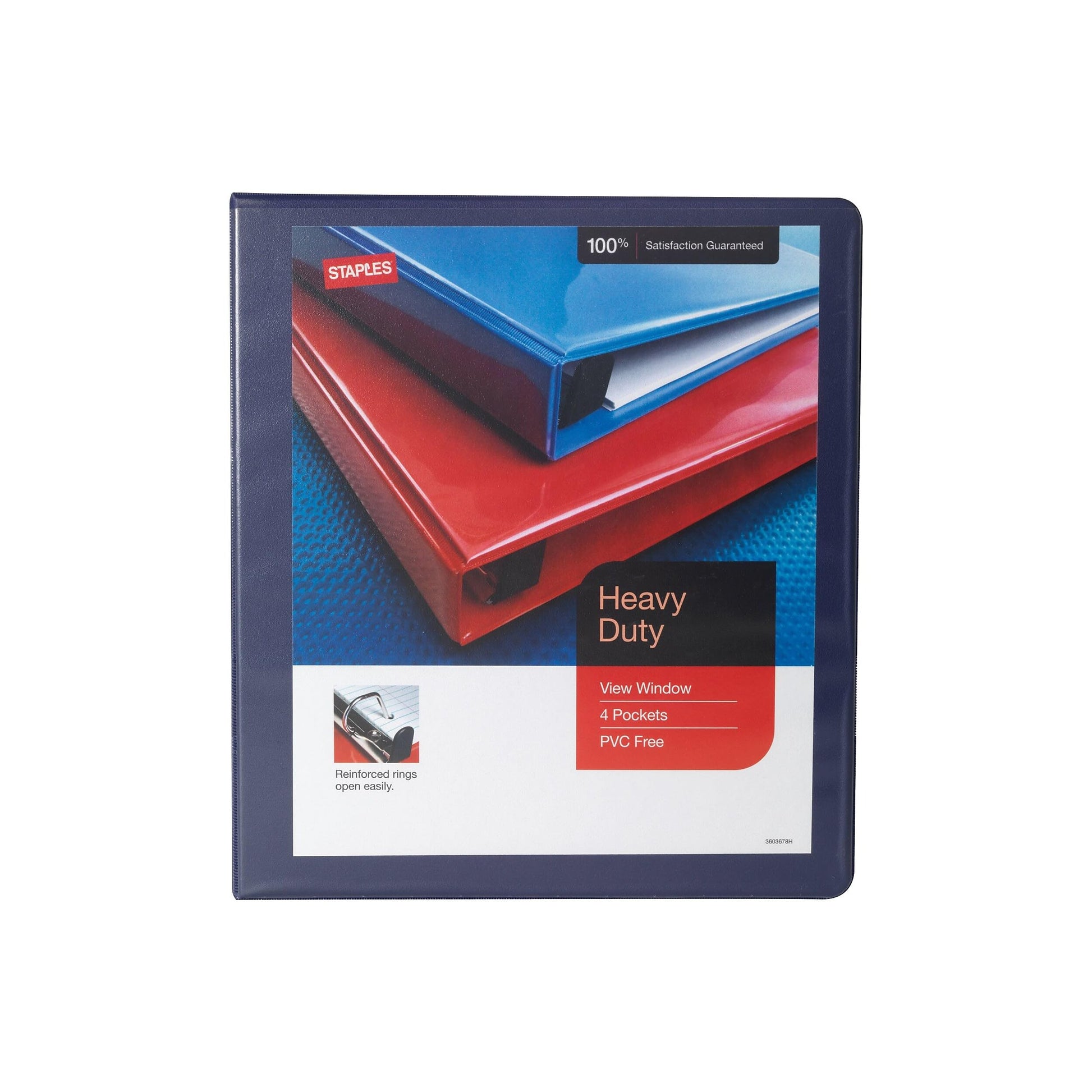 Staples Heavy Duty 1" 3-Ring View Binder, D-Ring, Blue, 4/Pack