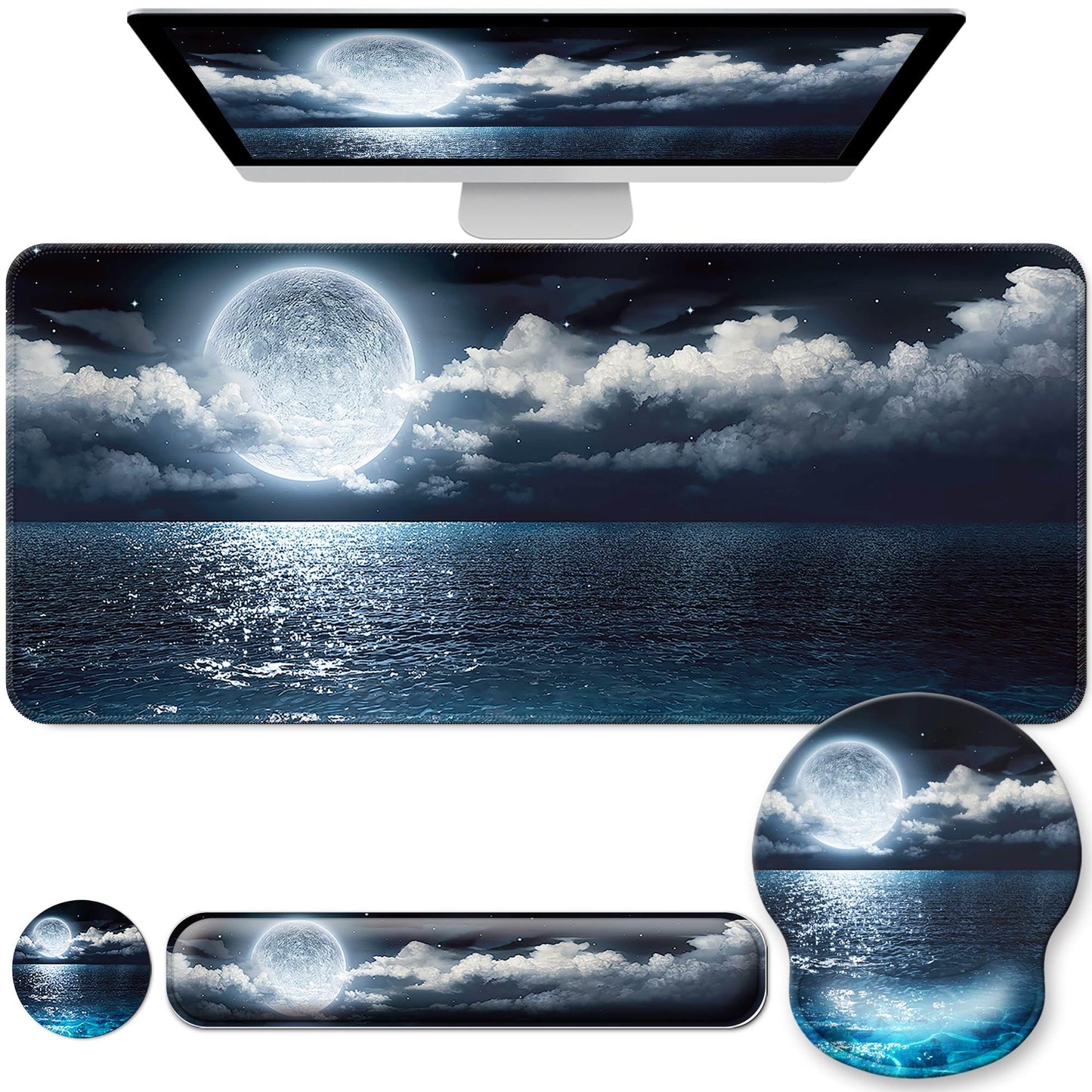 VINEBURY Desk Mat Set Keyboard and Mouse Pad with Wrist Rest Support
