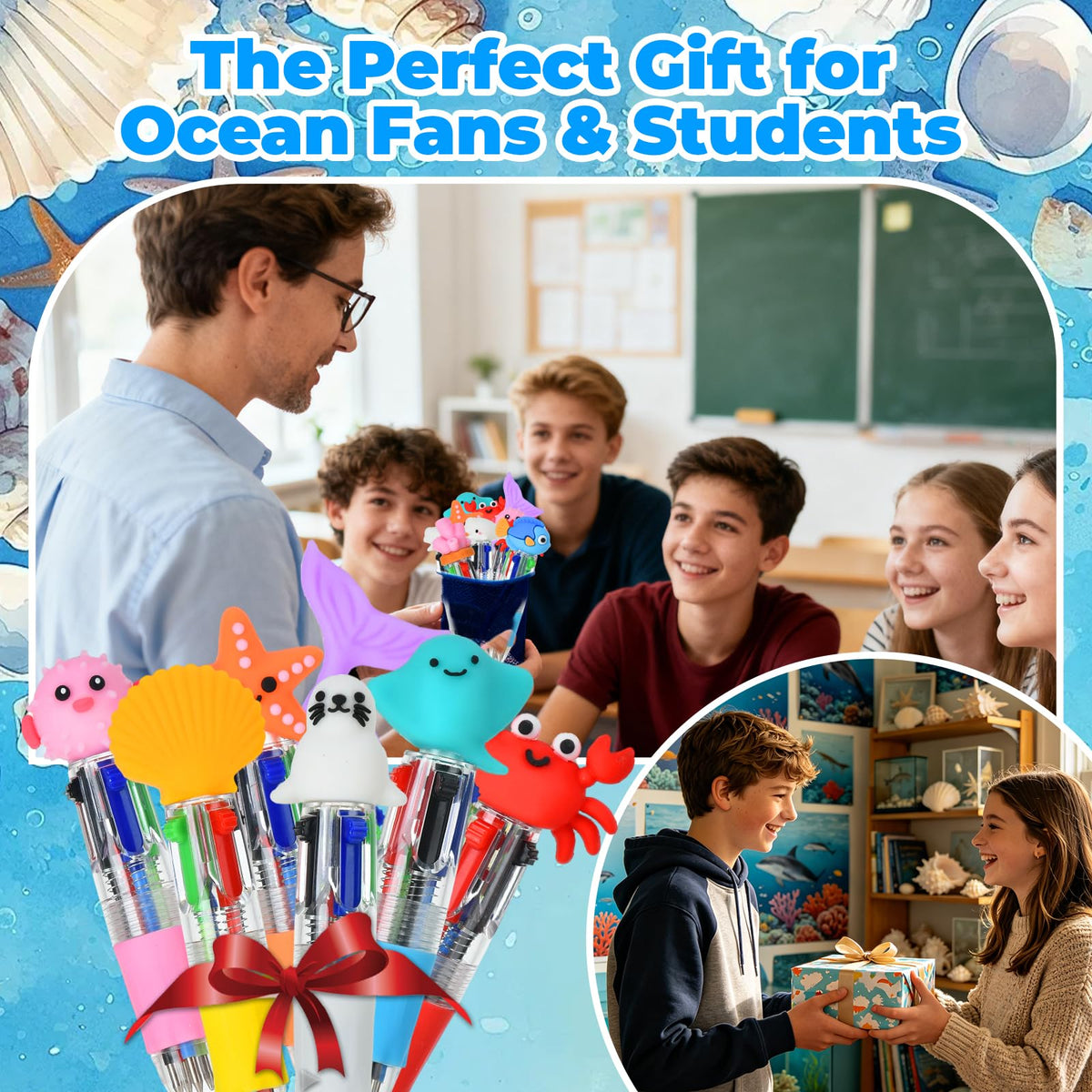 Zhirlyn Under the Sea Party Favors Ocean Animals Multicolor Pen in One Cute Fun 4-in-1 Pens Bulk