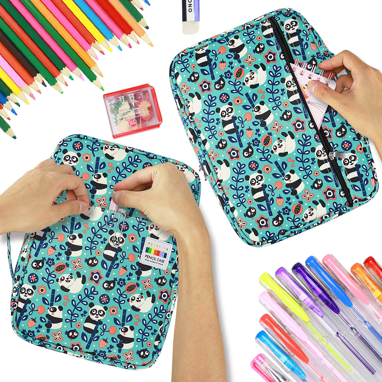 YOUSHARES Colored Pencil Case 220 Slots Pen Case Organizer With Handy Wrap & Zipper, Multilayer