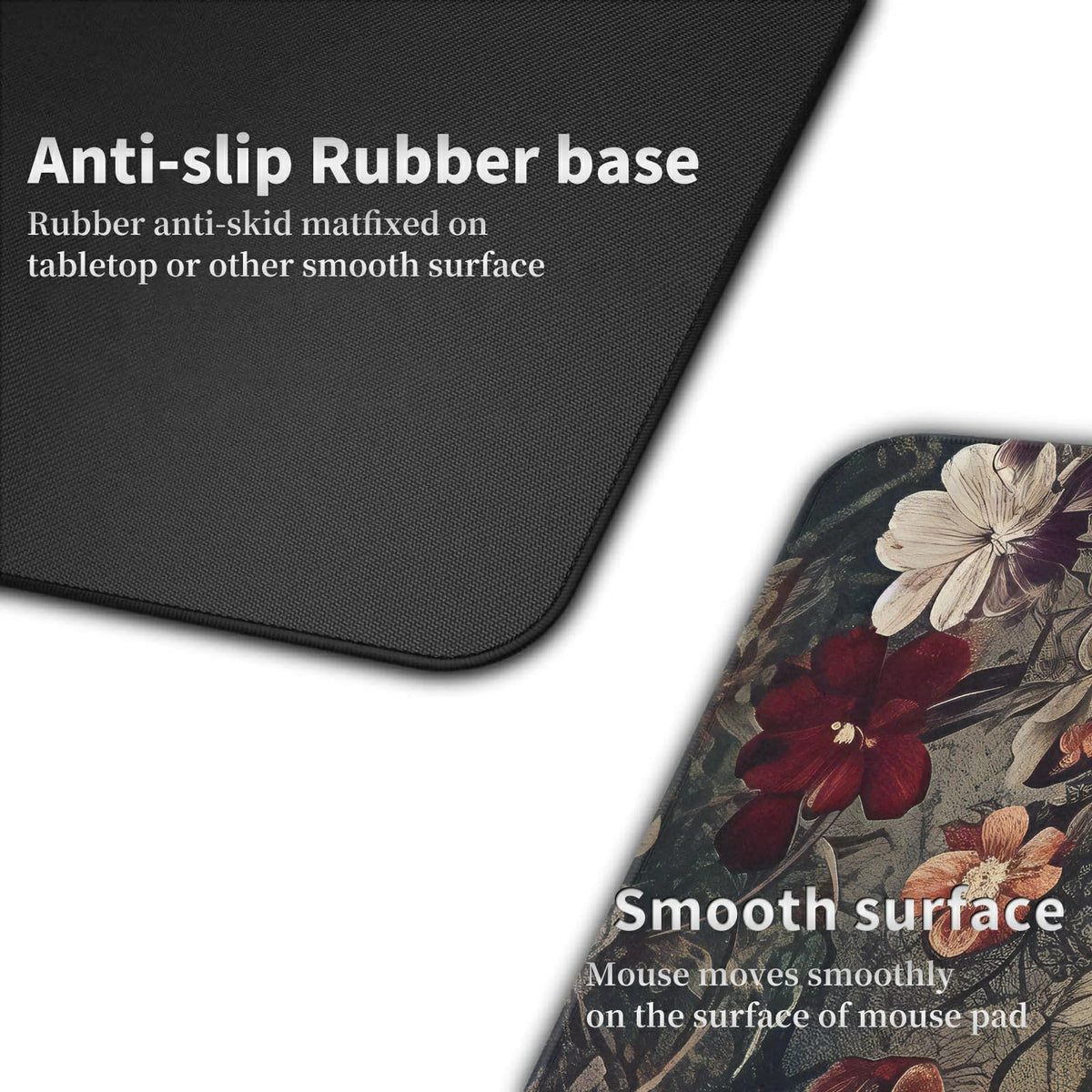Large Gaming Mouse Pad Plus a Coasters + Cable Clips, Dark Art Flowers Extended Mousepad (31.5 x