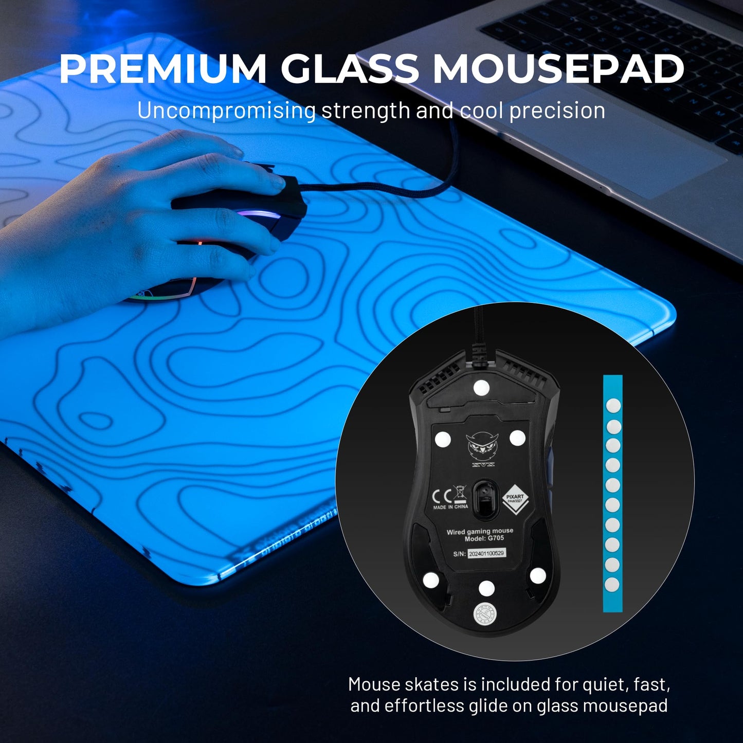 XVX White Topograph Glass Mousepad 4.0, Hard Mouse Pad for Gaming,Ultra-Smooth Micro-Etched Surface