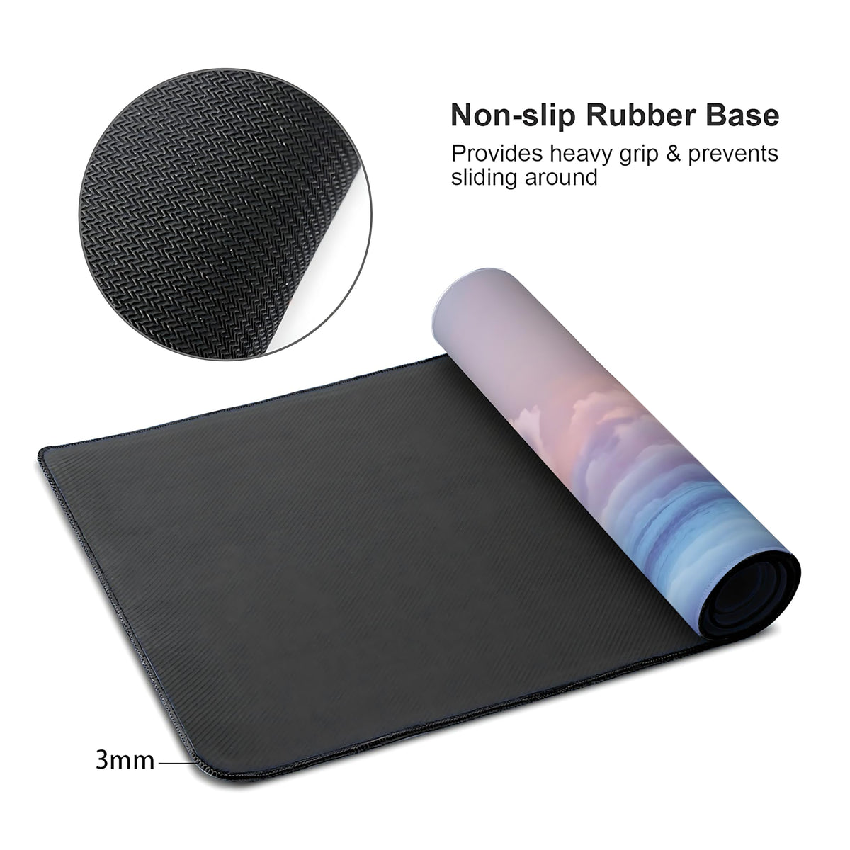 Cute Aesthetic Kanagawa Great Wave Gaming Mouse Pad, Blue Pink Dreamy Desk Mat with Anti-Slip Base
