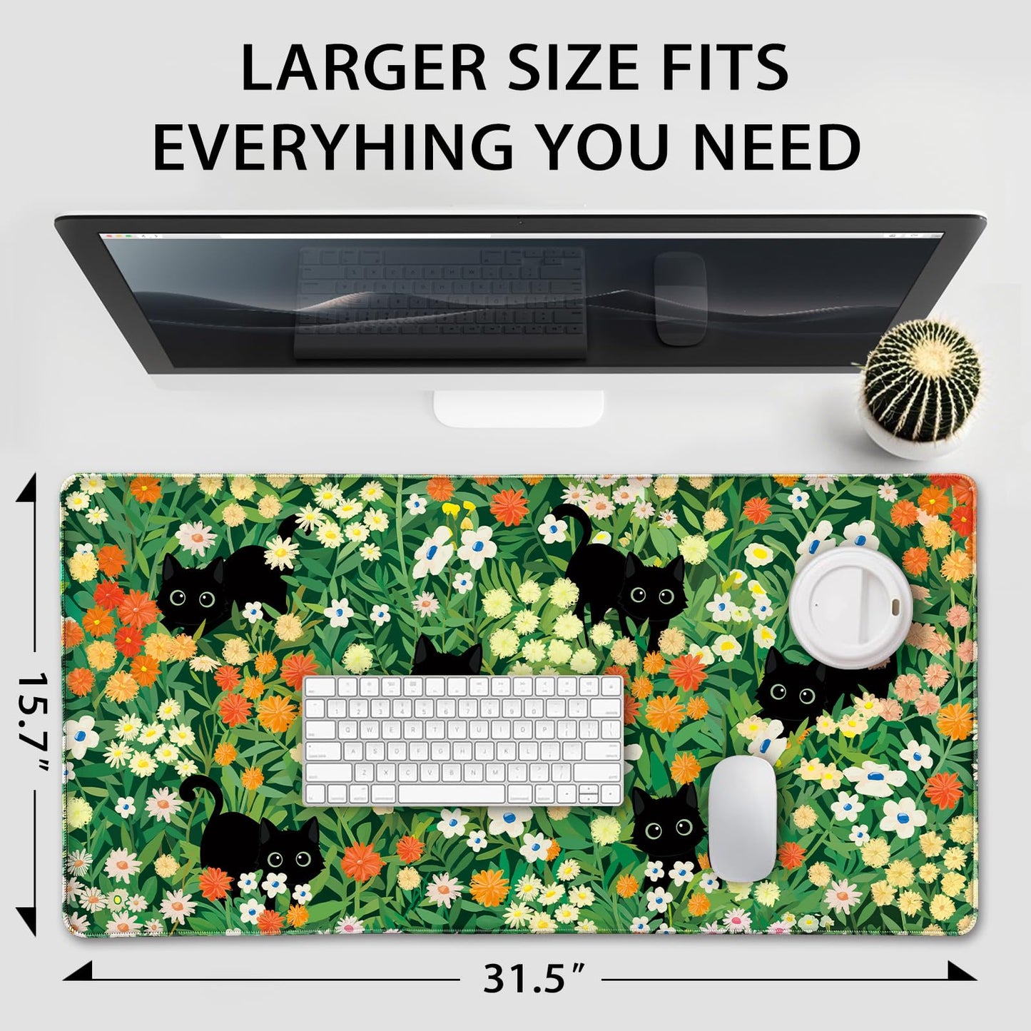 Mcapirivo Cute Flower Cat Large Gaming Mouse Pad Desk Mat 31.5"x15.7"