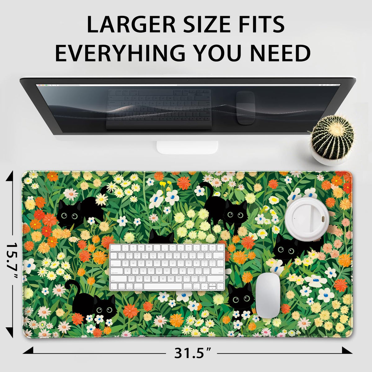 Mcapirivo Cute Flower Cat Large Gaming Mouse Pad Desk Mat 31.5"x15.7"