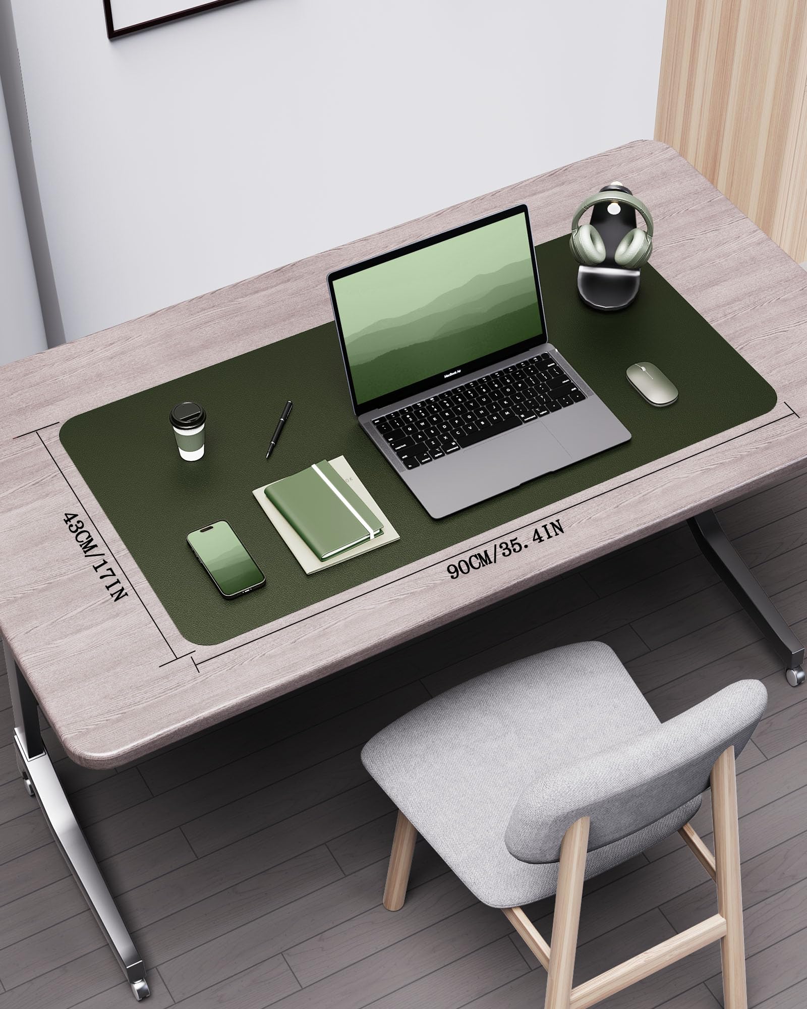 YSAGi Double-Sided Desk Pad, 35.4"x17" Leather Desk Mat, Eco Cork Desk Pad Protector,Large Mouse