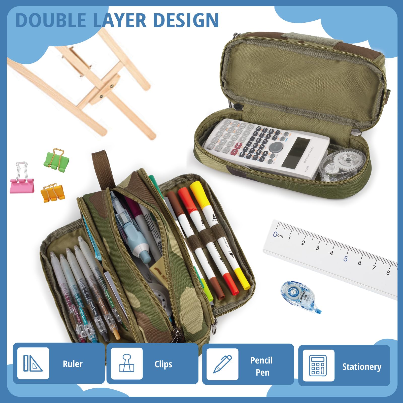 Tactical 4 Compartments Pencil Case for Boy, Large Pen Pouch Bag for School