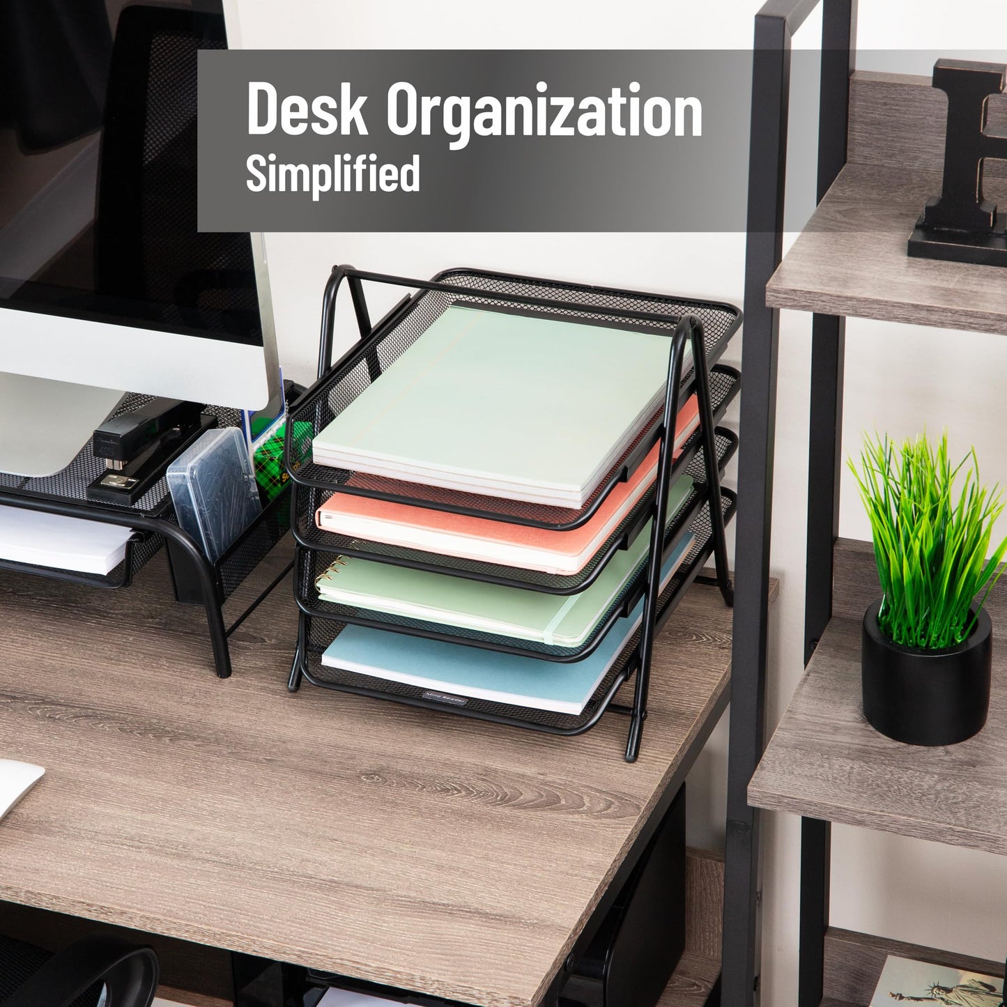 Mind Reader 4-Tier Paper Tray, Desktop Organizer, File Storage, Workspace, Office, Metal Mesh, 12"L