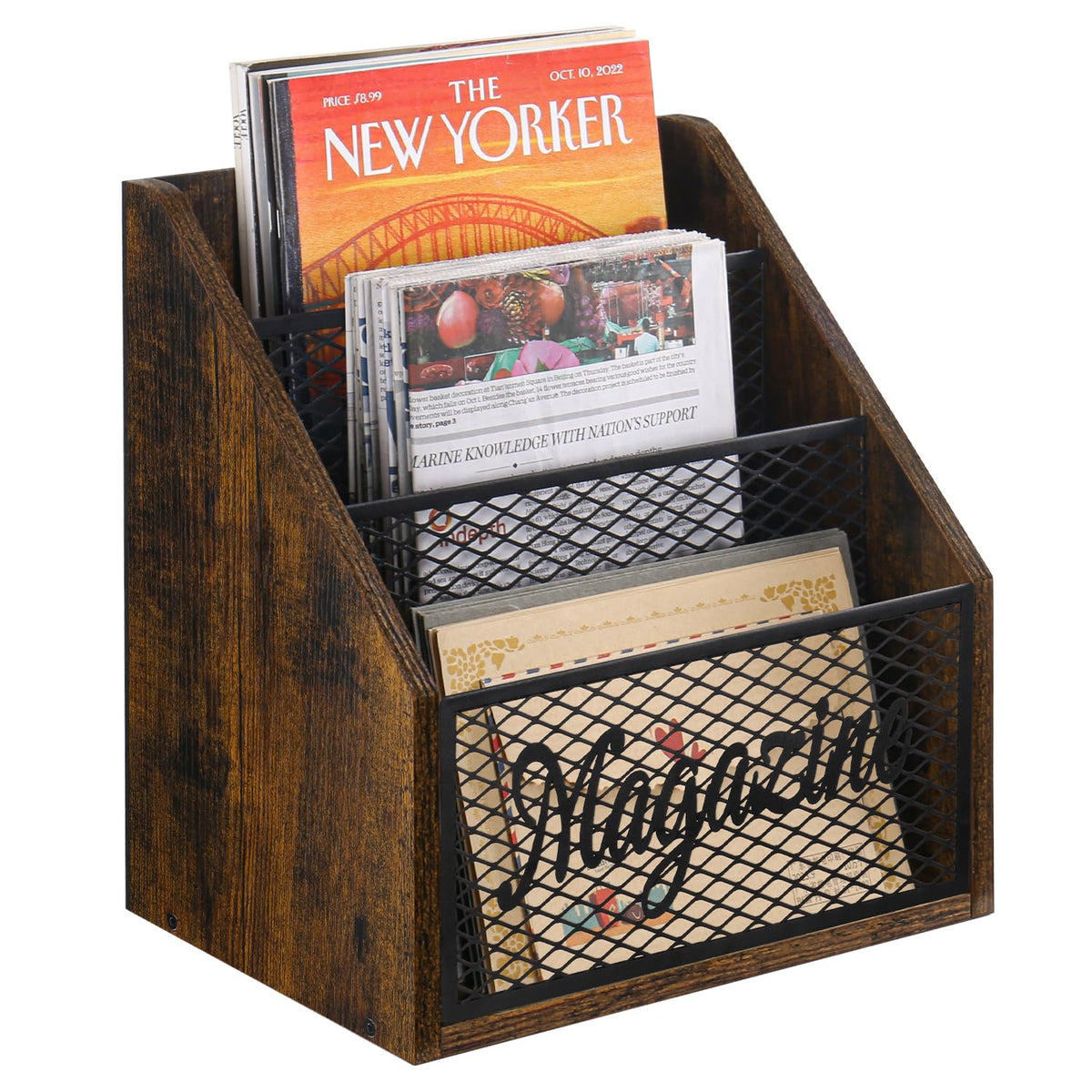 YINMIT 3 Tier Magazine Rack, Stepped Magazine Holder Floor for Home Storage