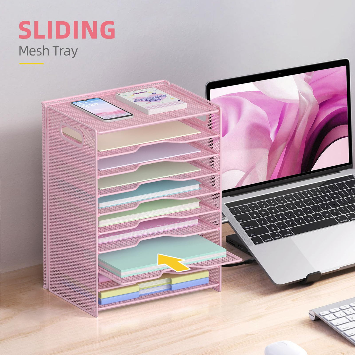 OUTWOLF 10 Tier Paper Organizer - Letter Tray Mesh Desk File Organizer with Handles for Office