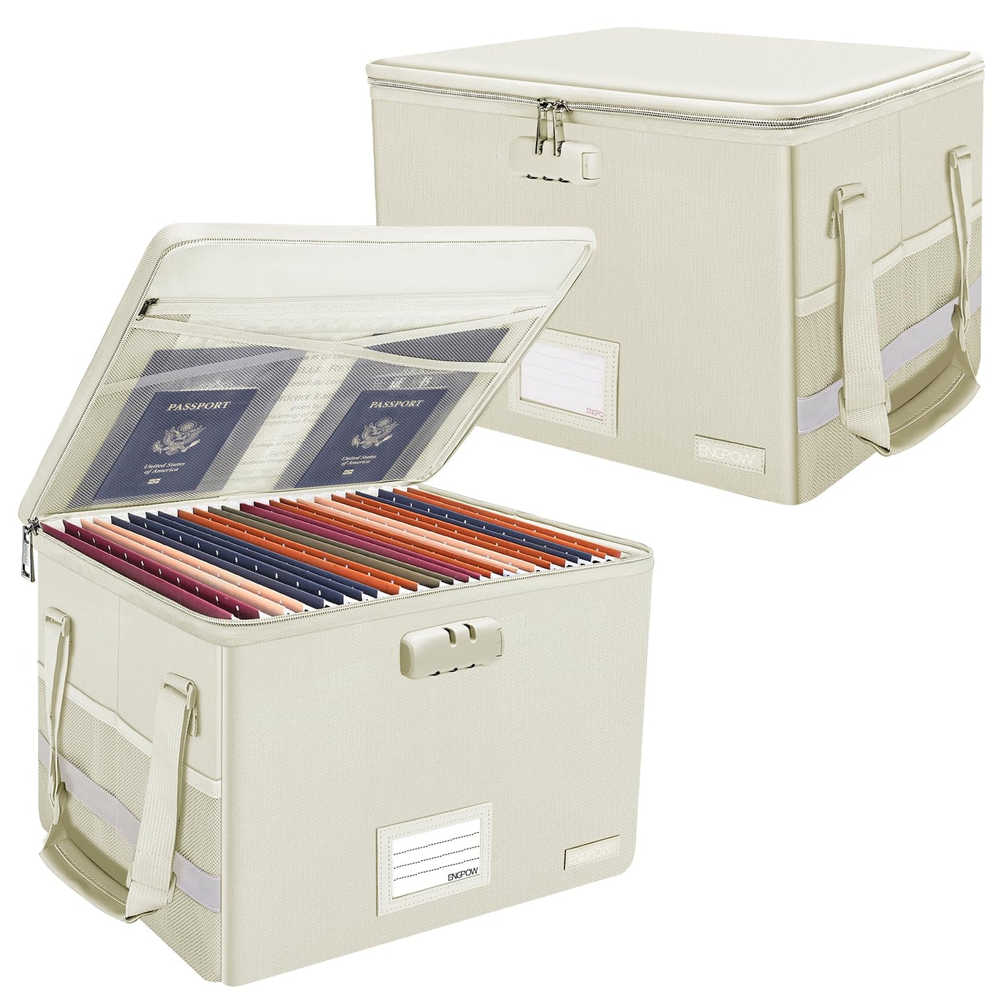 ENGPOW File Box with Lock,Fireproof Document Box with Zipper Lid,Collapsible File Storage Organizer