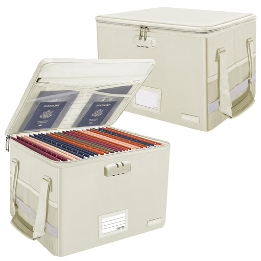ENGPOW File Box with Lock,Fireproof Document Box with Zipper Lid,Collapsible File Storage Organizer