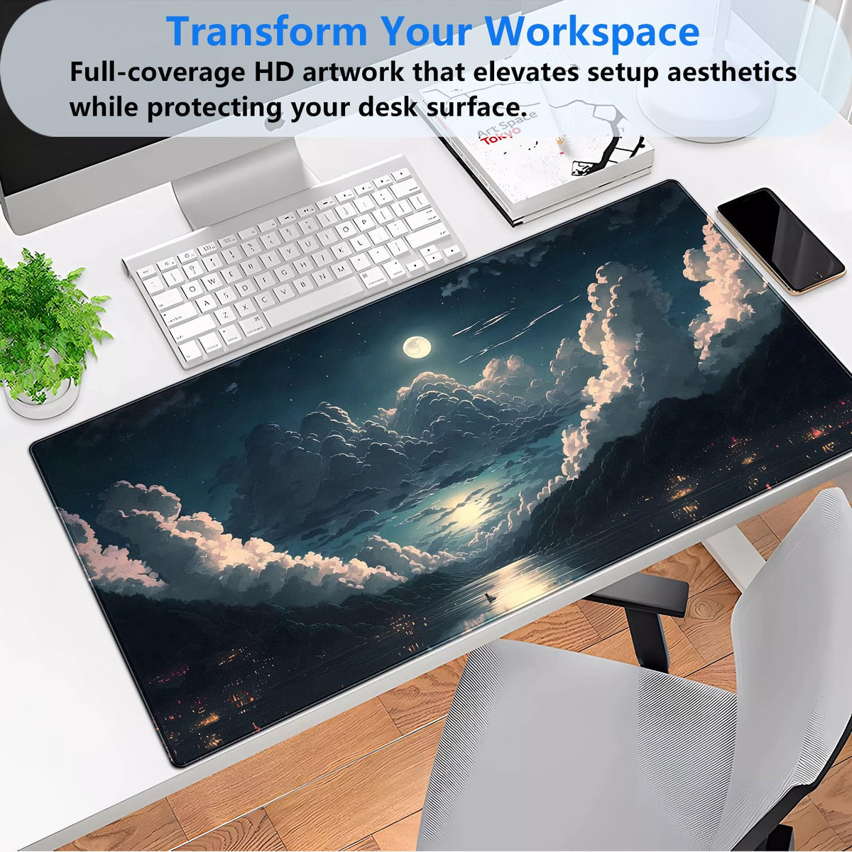 Moonlit Night Desk Mat, Starry Sky XXL Large Gaming Mouse Pad 31.5x15.7 in